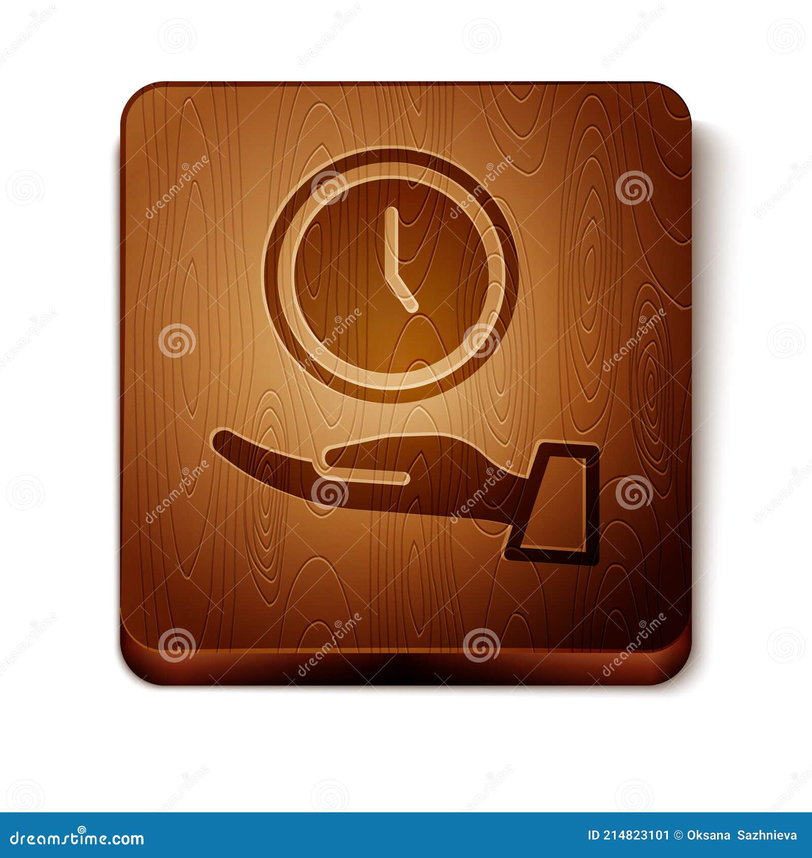 Brown Clock Icon Isolated on White Background. Time Symbol. Wooden
