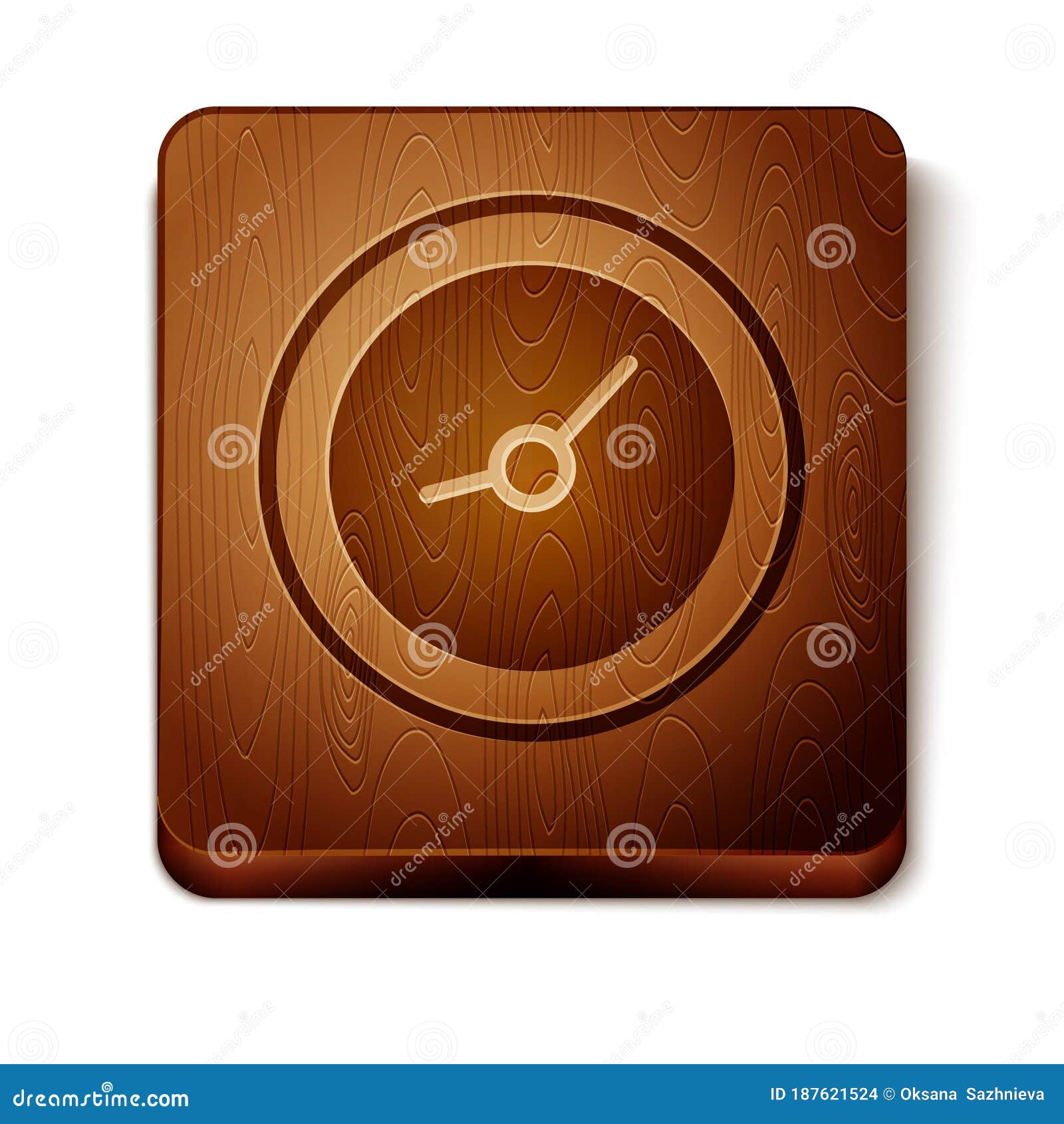 Brown Clock Icon Isolated on White Background. Time Symbol. Wooden