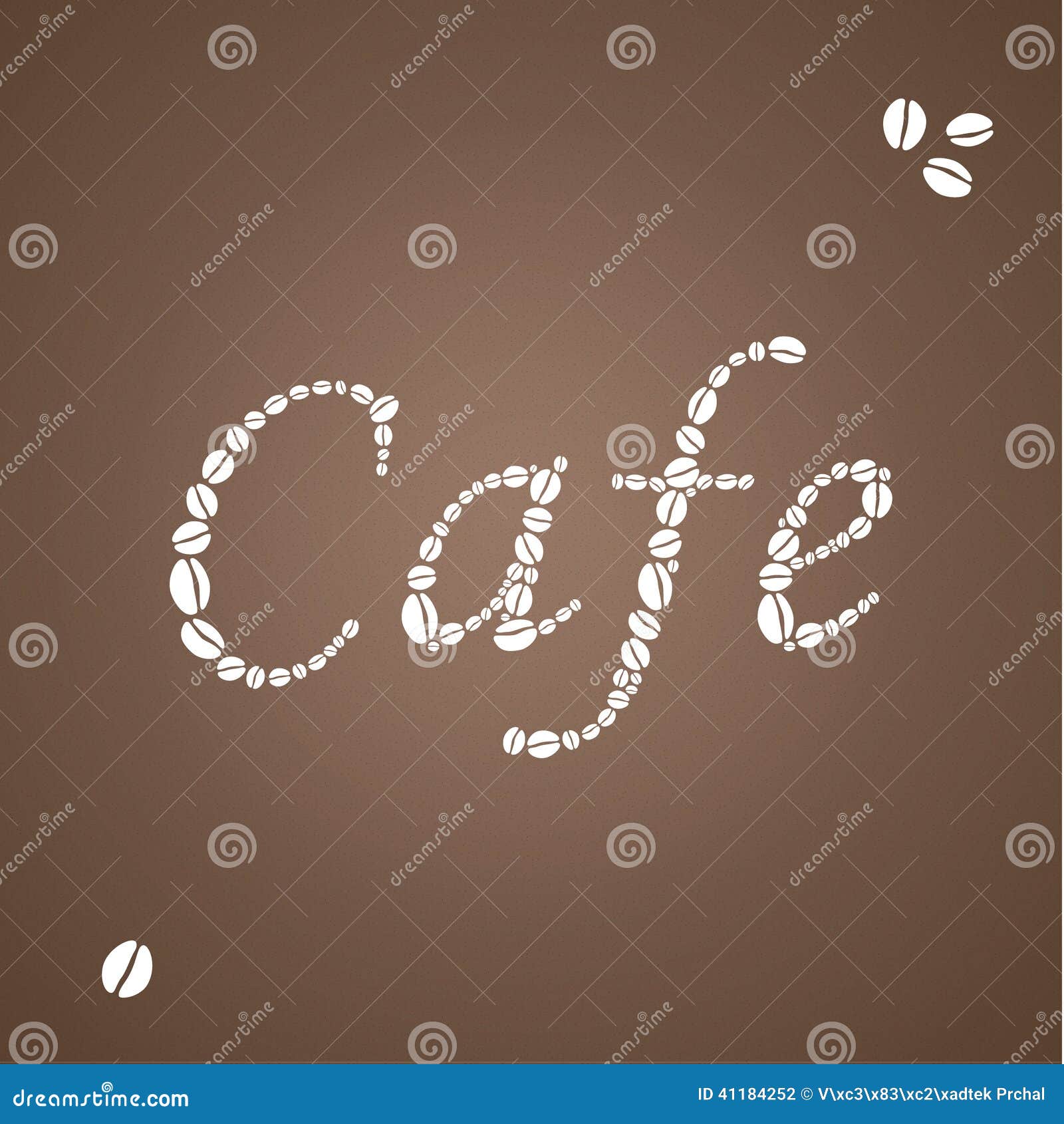 brown coffee background with white insignia composed from shilouette of coffee beans.