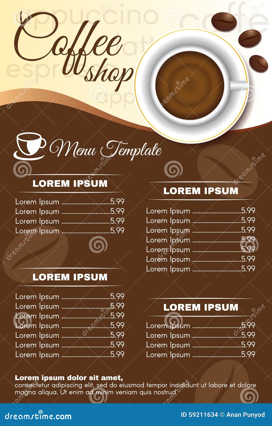 Brown Coffee Shop Menu Order Vector Design Stock Vector 