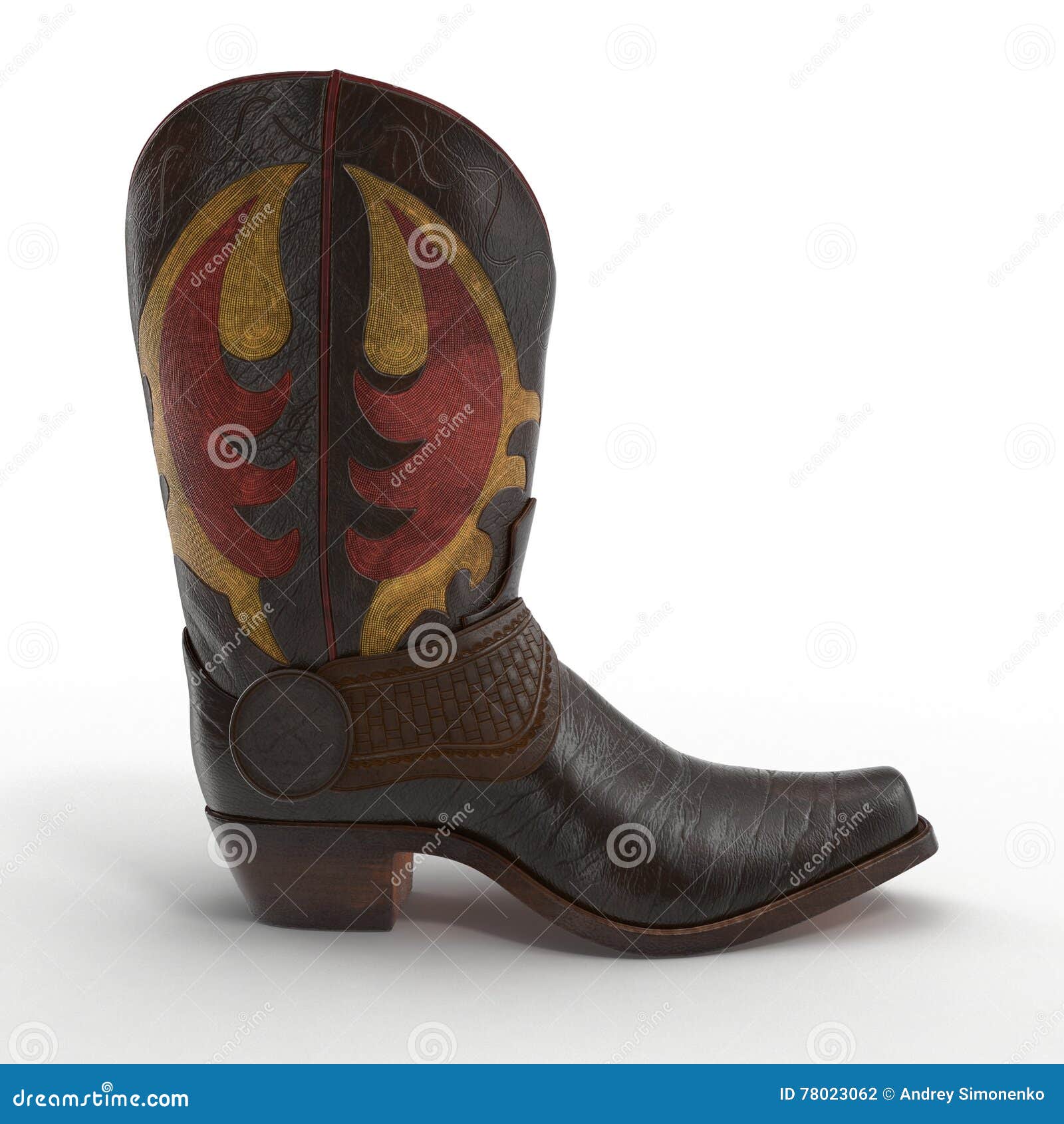 Brown Cowboy Boots With Ornamental Stitching On White. 3D Illustration ...