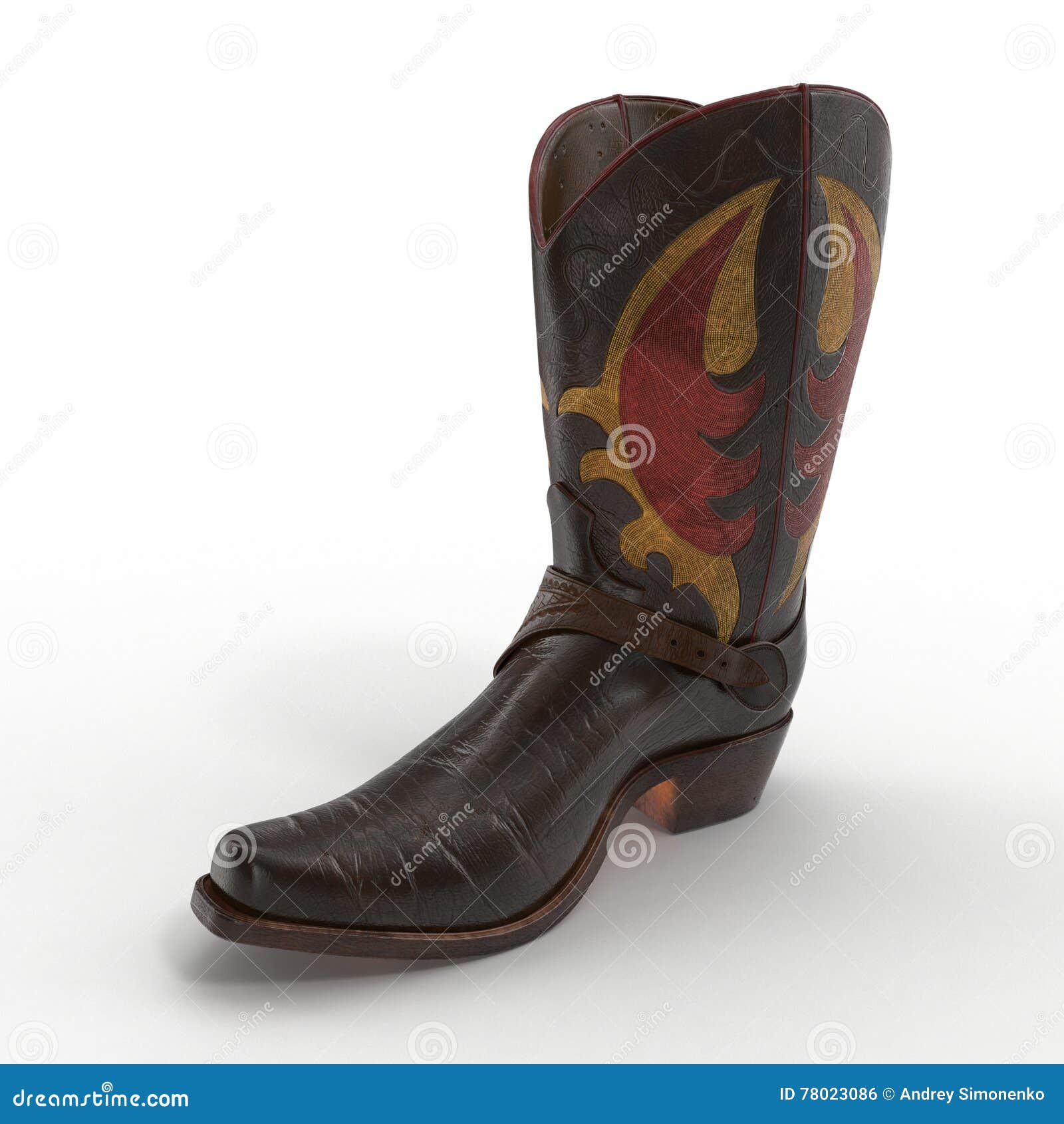 Brown Cowboy Boots With Ornamental Stitching On White. 3D Illustration ...