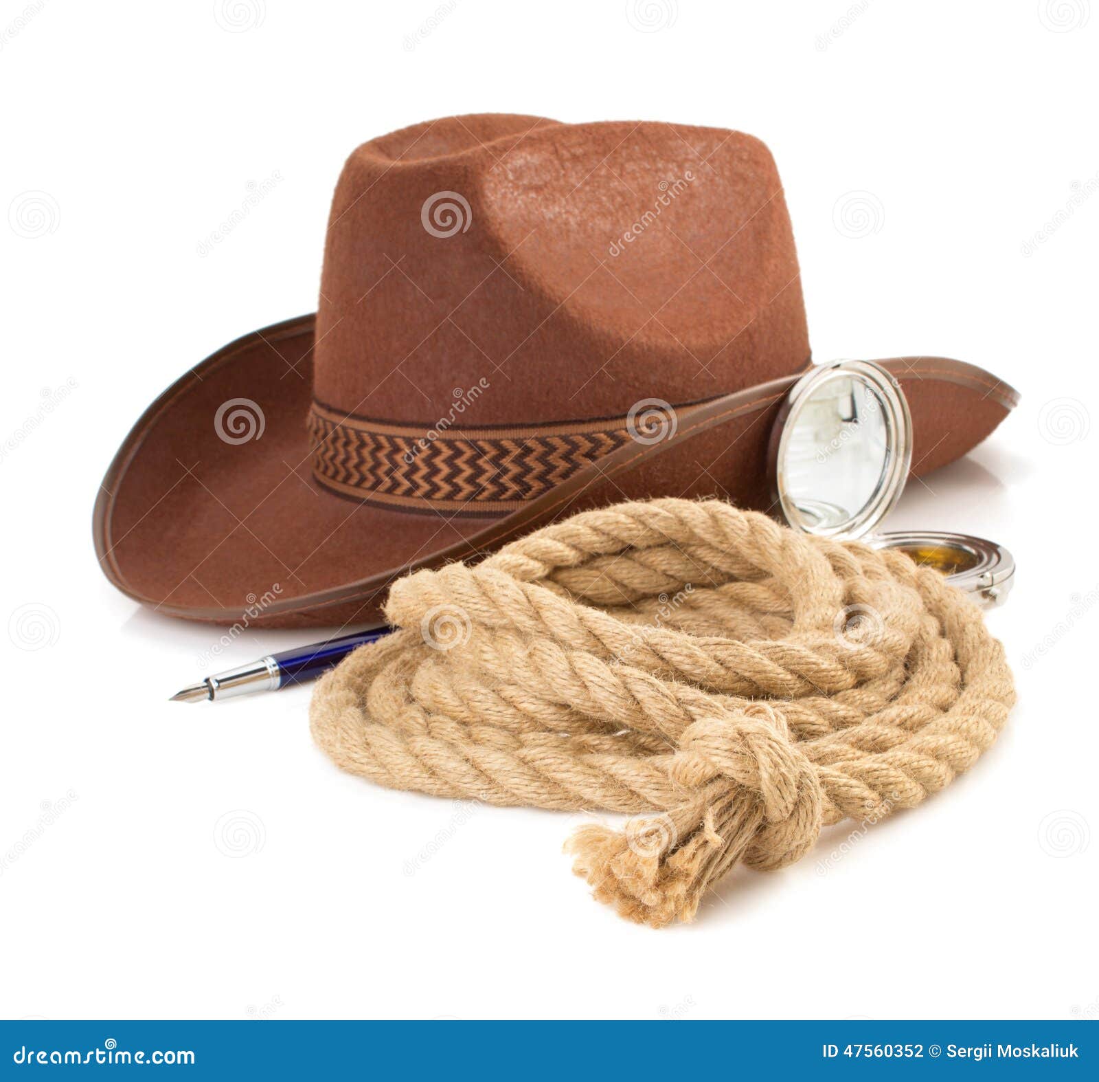 Brown Cowboy Hat and Rope on White Stock Photo Image of bull, rope