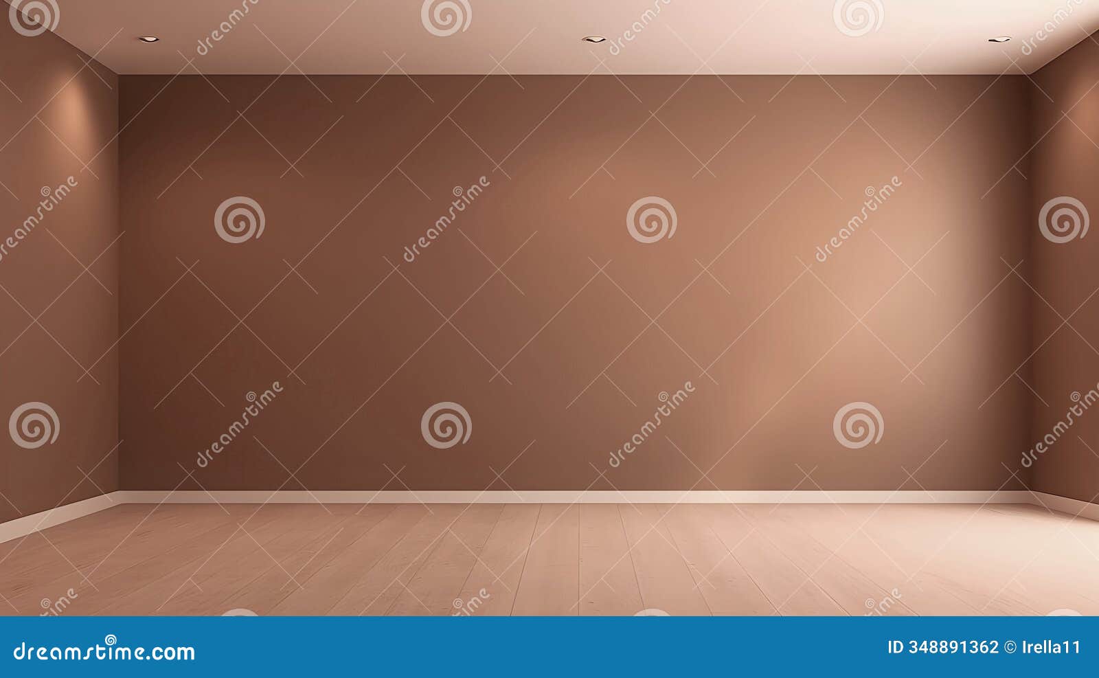 brown empty room. wall scene mockup for showcase. color of the year, mocha mousse wall with copyspace.