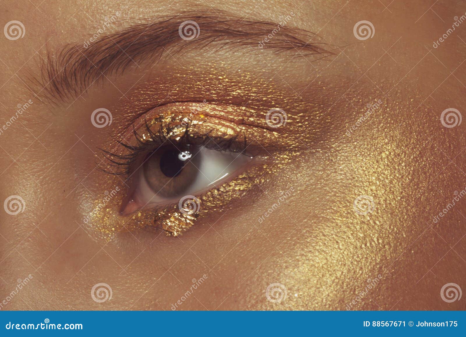 Brown Eye with Gold Eye Shadow Stock Image Image of macro, closeup