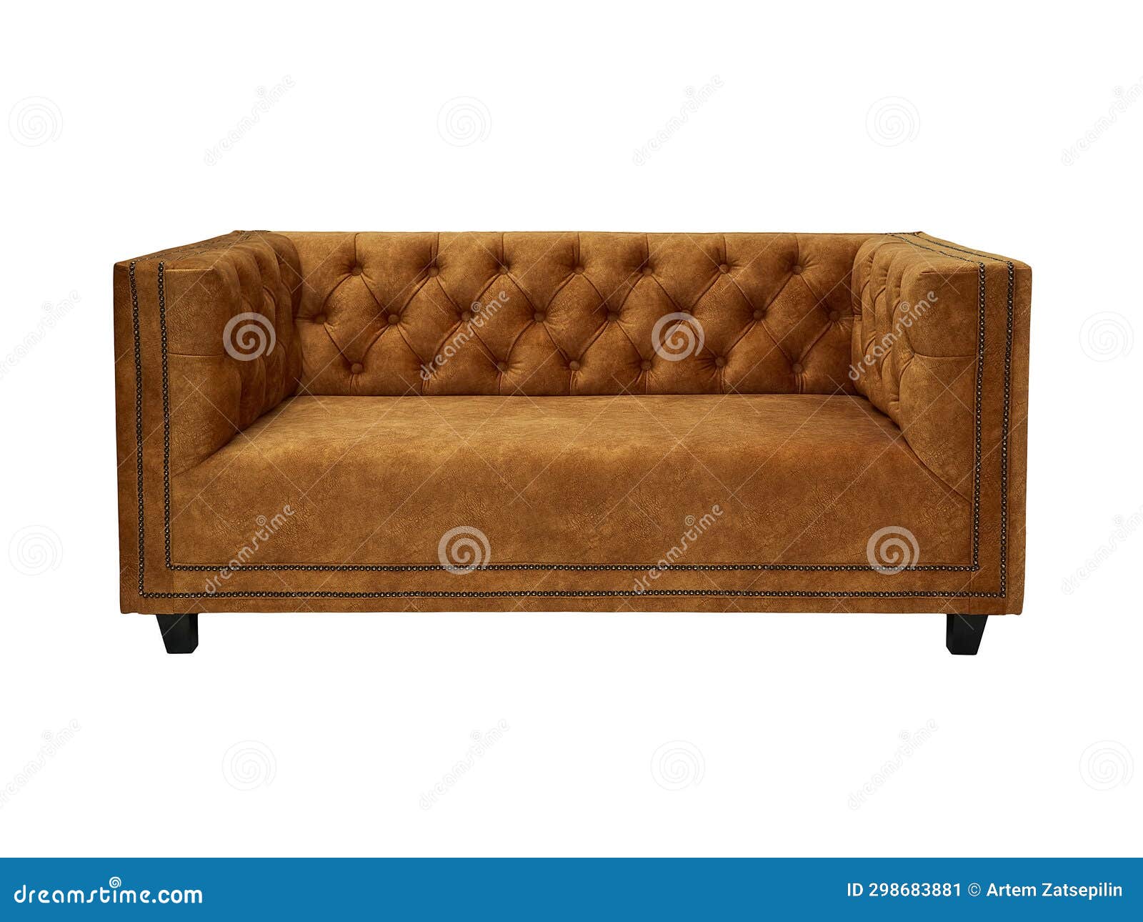 Brown Fabric Sofa Isolated on White Background, Front View Stock Image