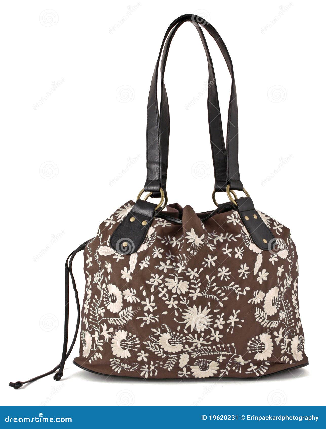 Brown Floral Women S Handbag Stock Image Image of black, flower 19620231