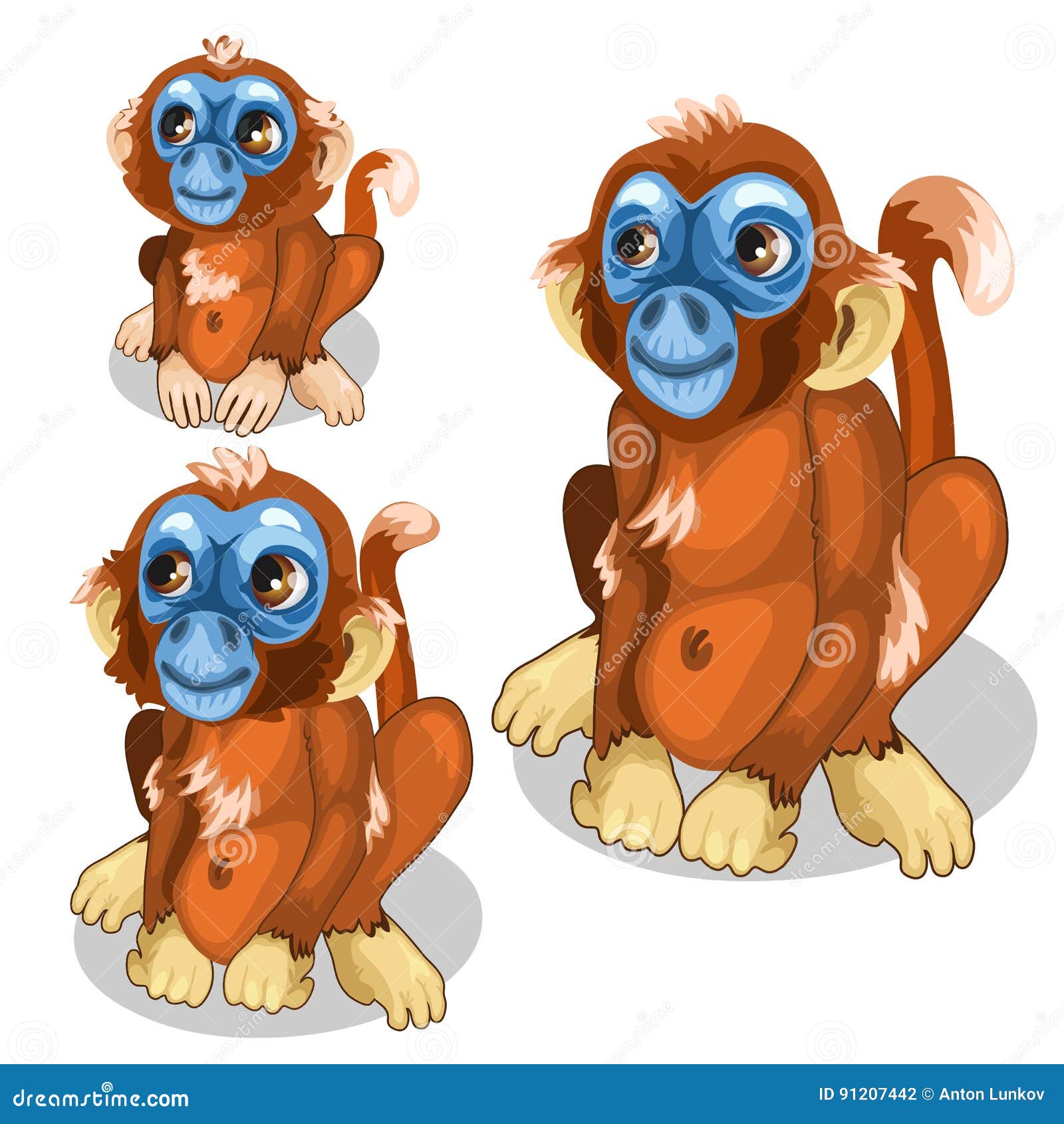 Brown Funny Monkey With Blue Face Vector Stock Vector Illustration Of Brown Design 91207442