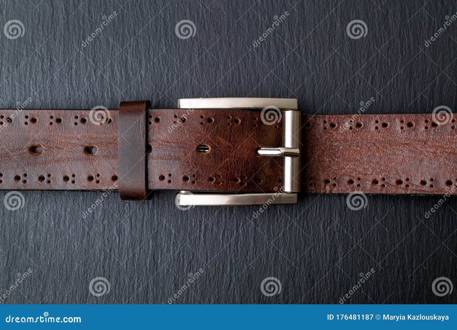 Brown Genuine Leather Belt with Classic Metal Buckle on a Black ...