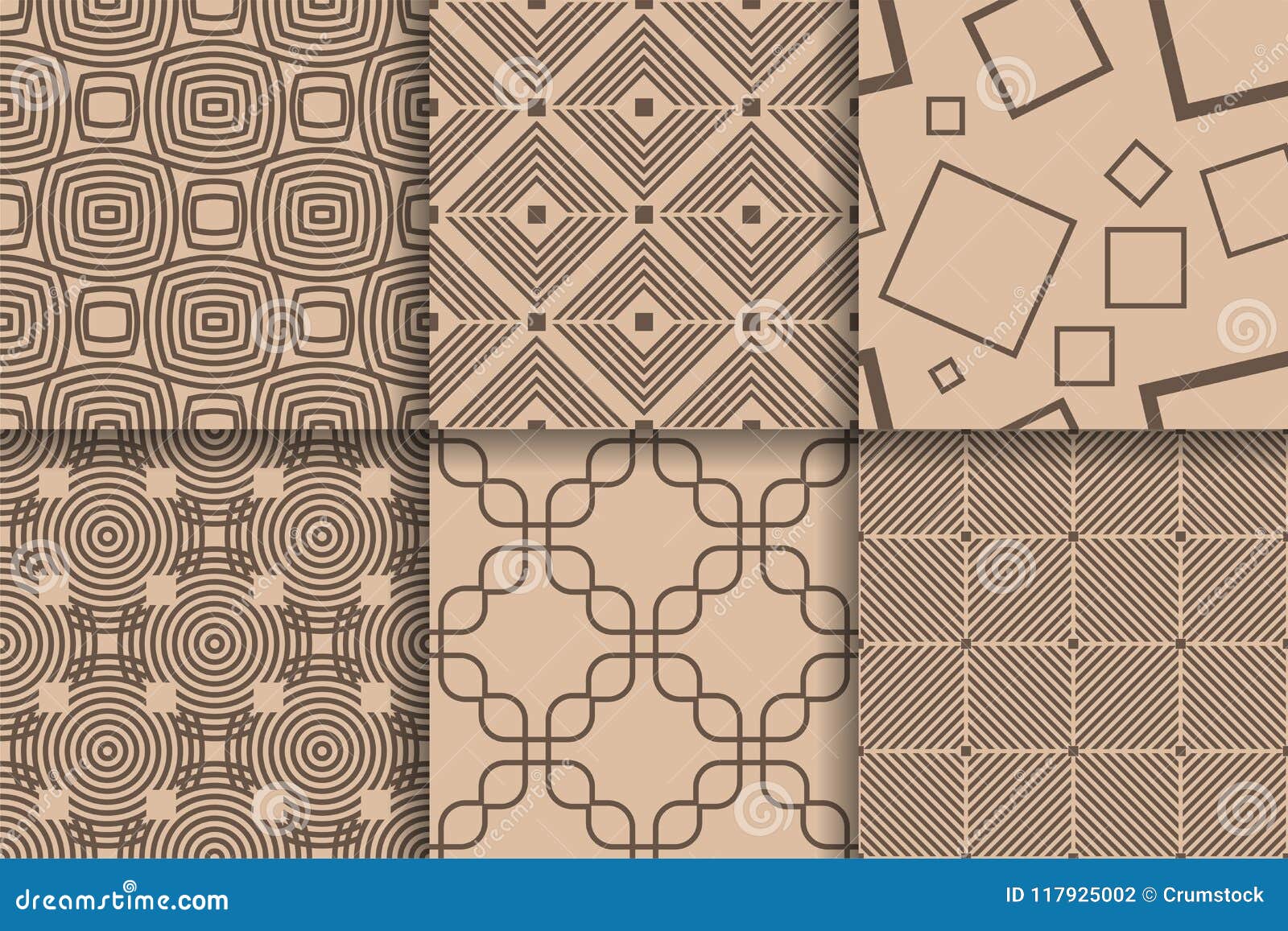 Brown Seamless Patterns. Set Geometric Background Stock Vector