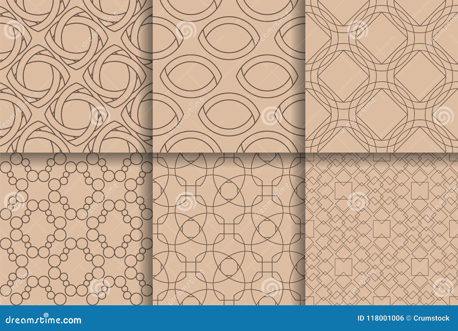 Brown Seamless Patterns. Set Geometric Background Stock Vector