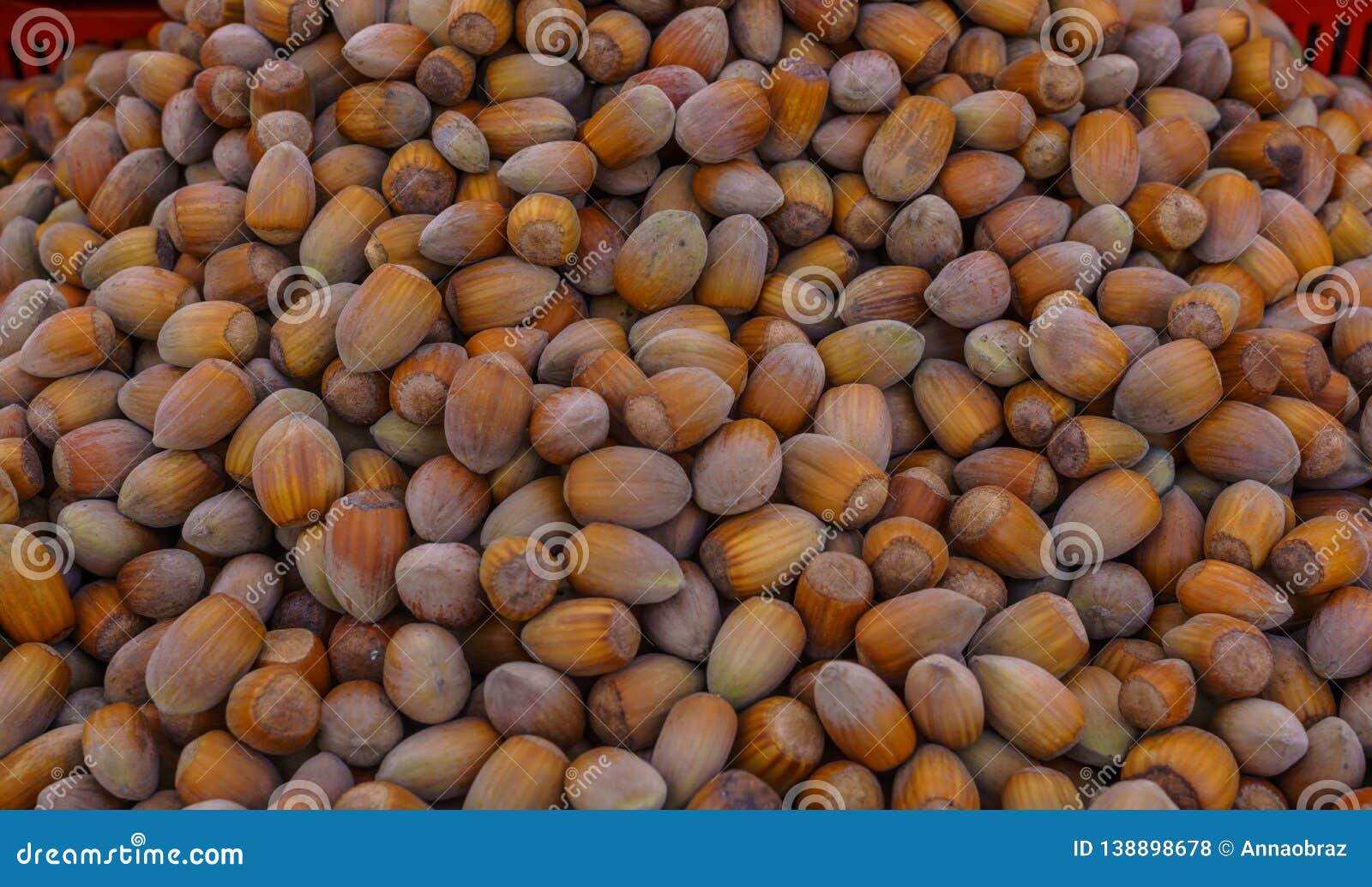 Brown Hazelnut in a Large Box on the Market Stock Photo Image of