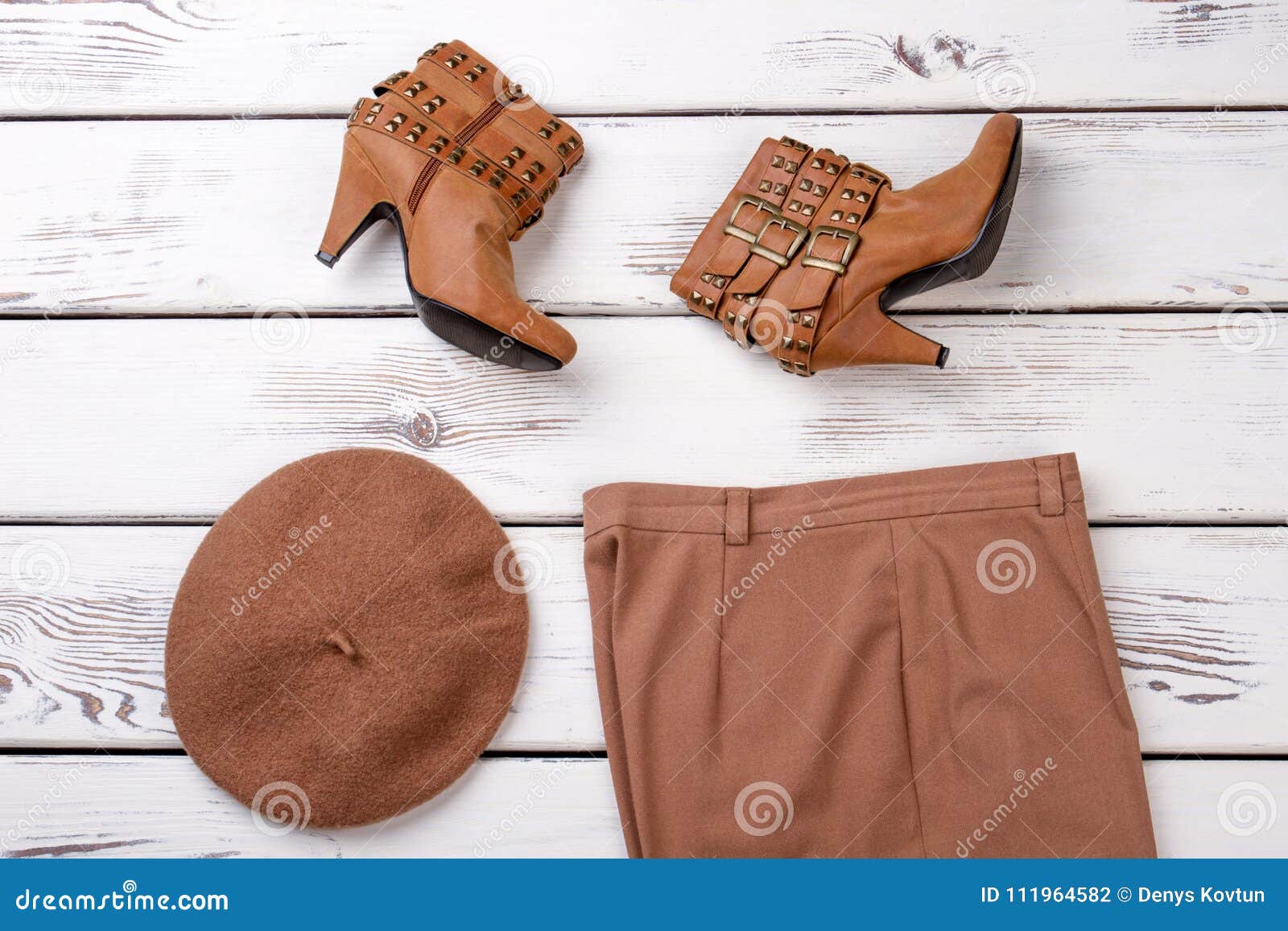 Brown Heel Boots with Three Clasps. Stock Photo - Image of dress ...