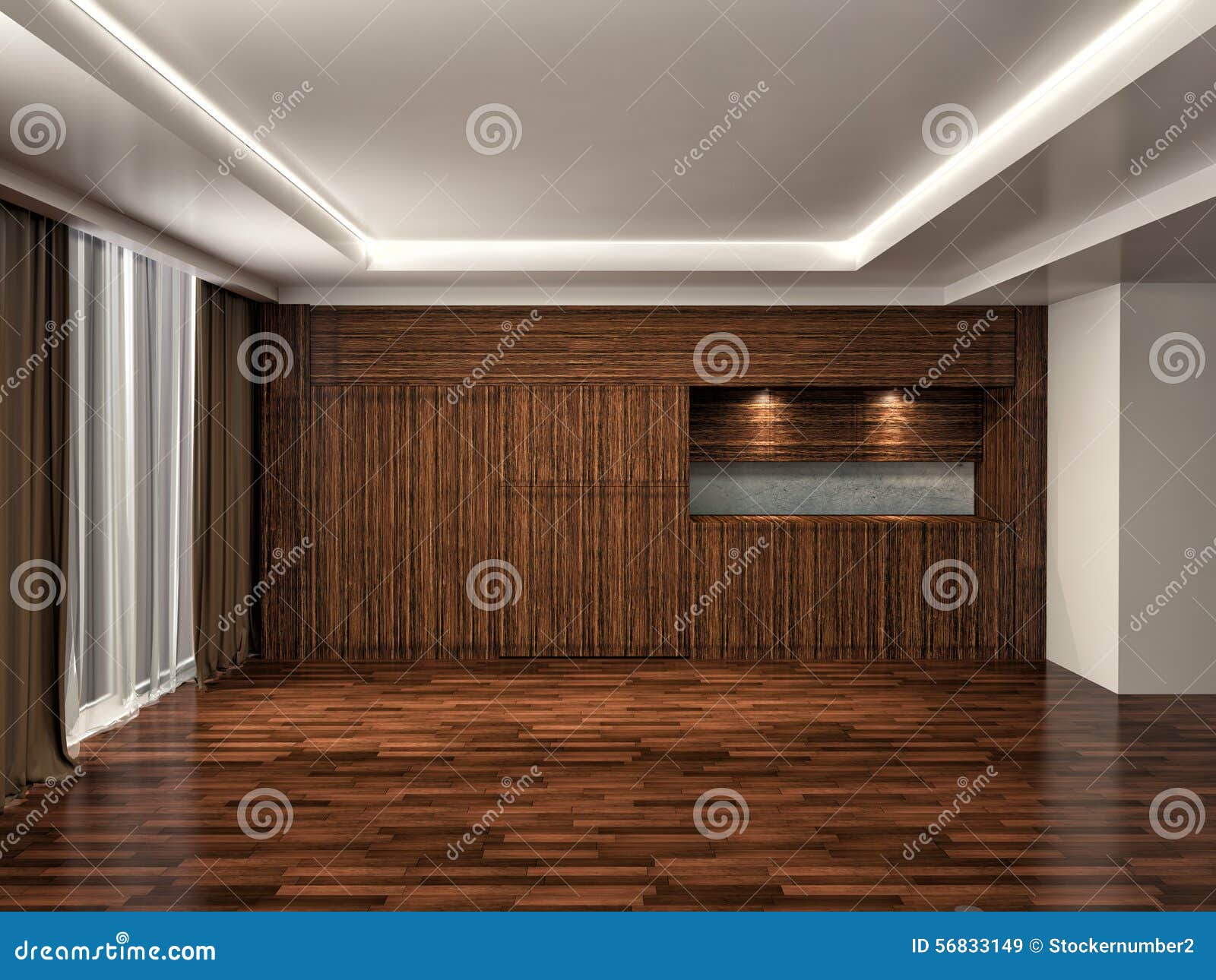 Brown Interior with Large Window. 3d Illustration Stock Illustration
