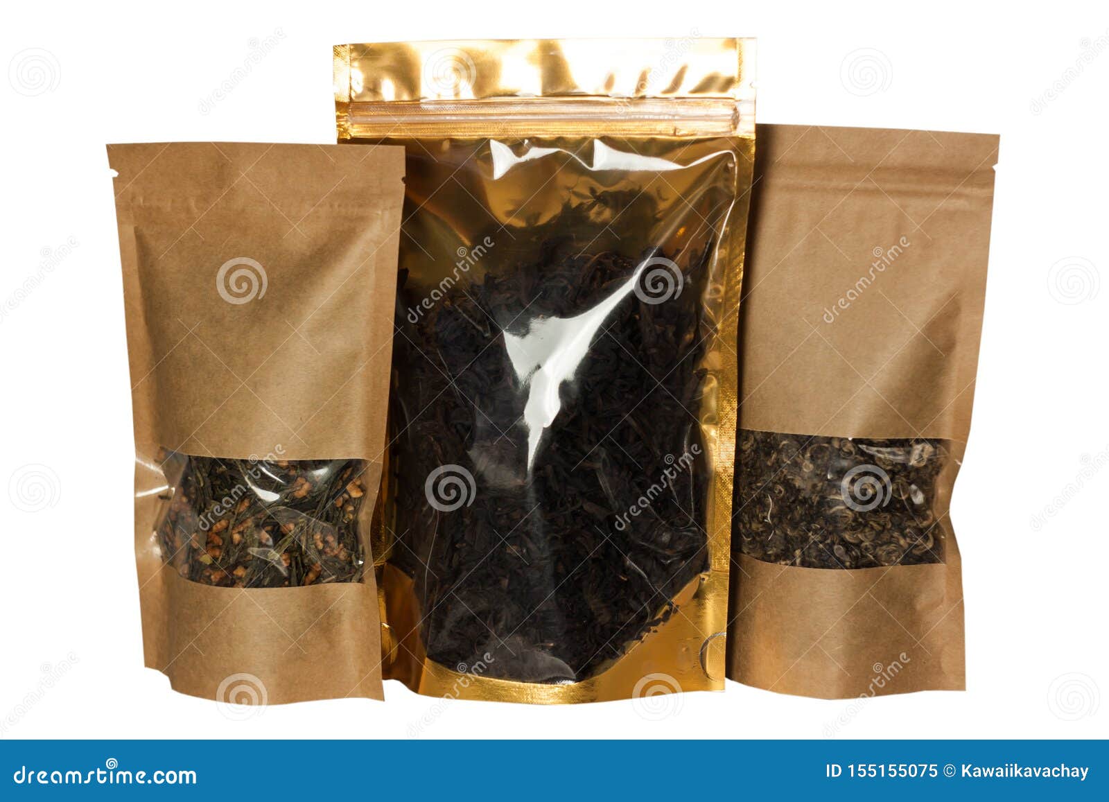 Download Brown Kraft Paper Pouch Bags Front View Isolated On A White Background. Packaging For Foods And ...