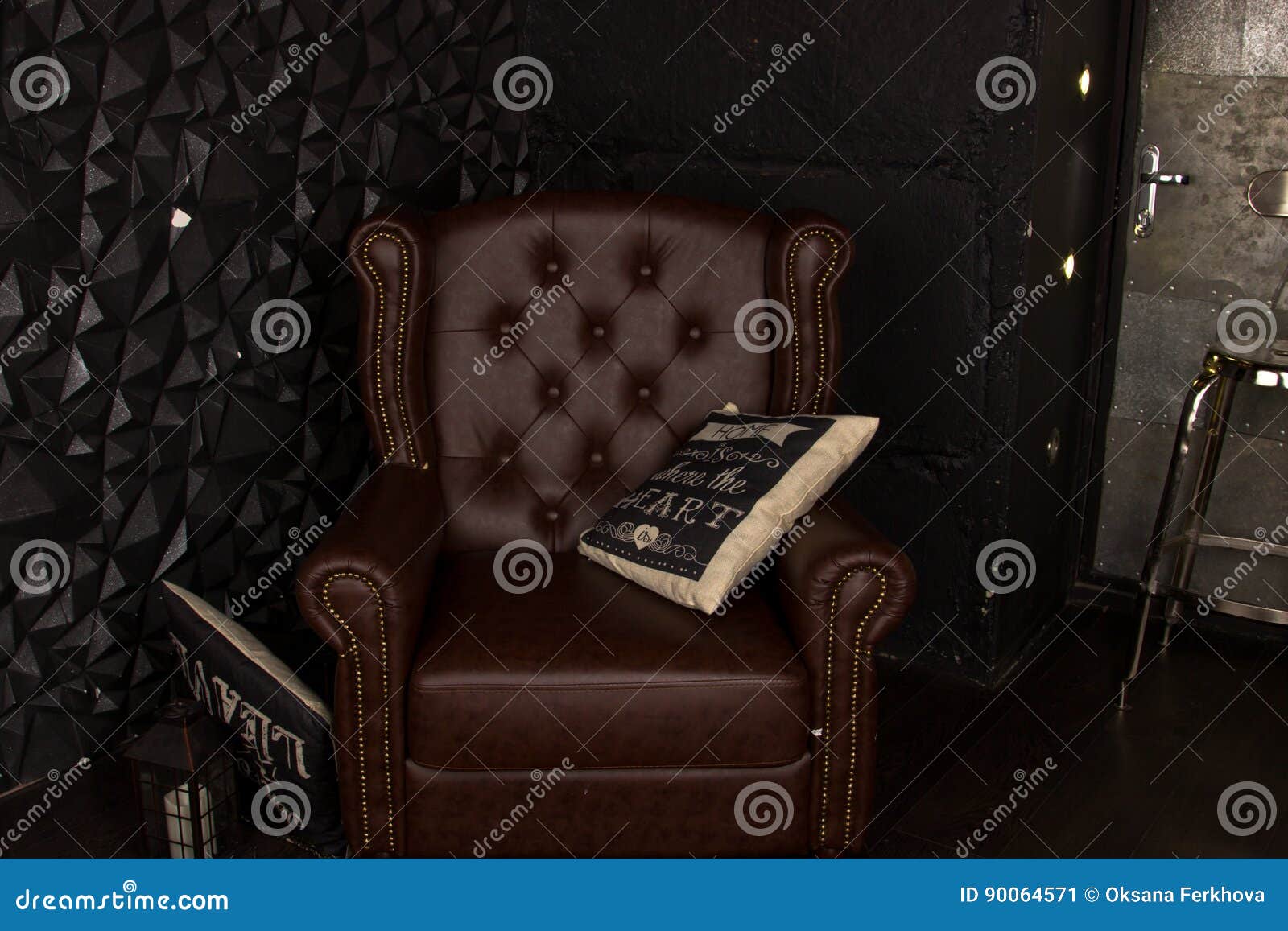Brown Leather Armchair in the Interior. Stock Image Image of decoration, construction 90064571