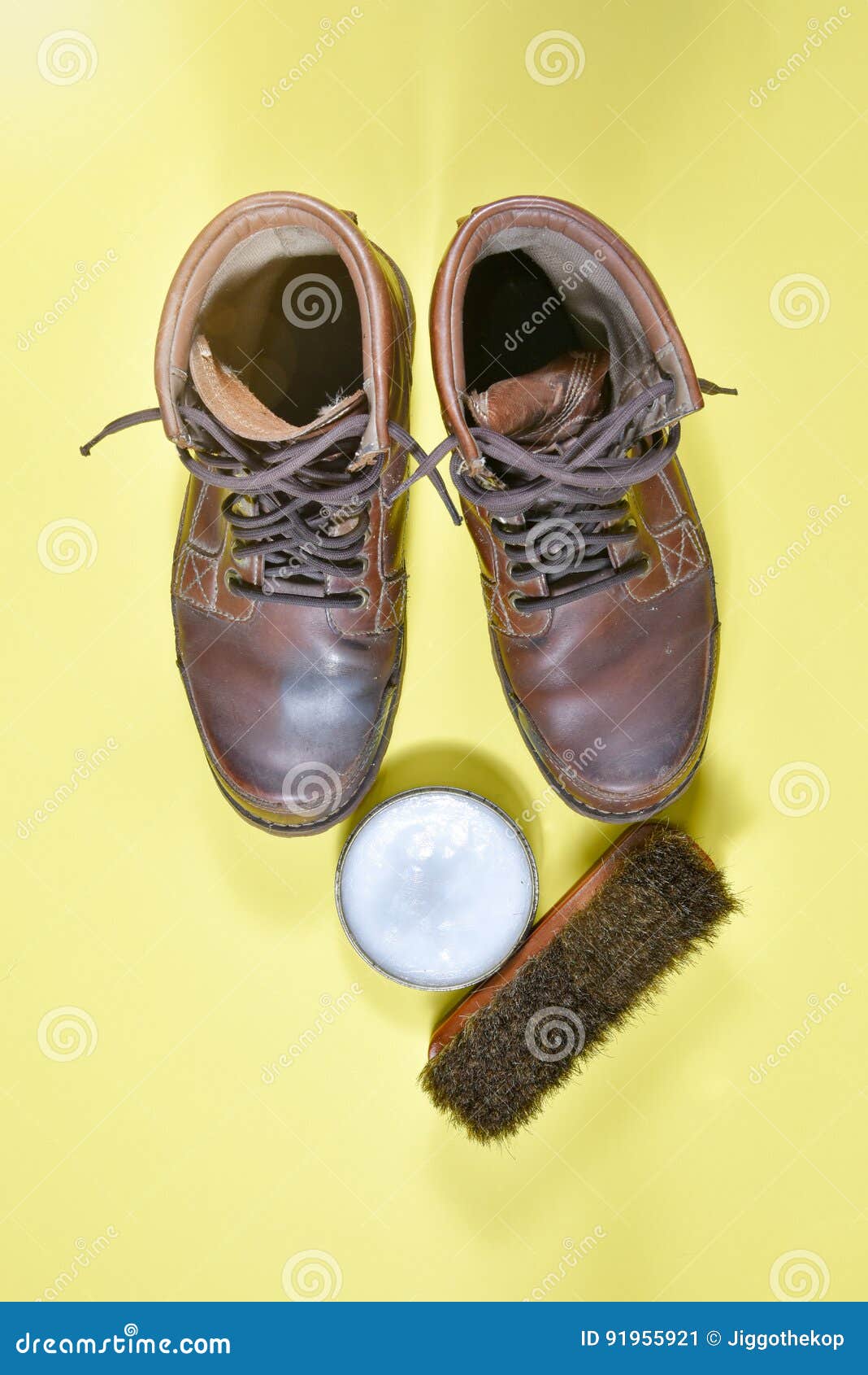 Brown Leather Boot and Polish Kit Stock Image Image of accessory