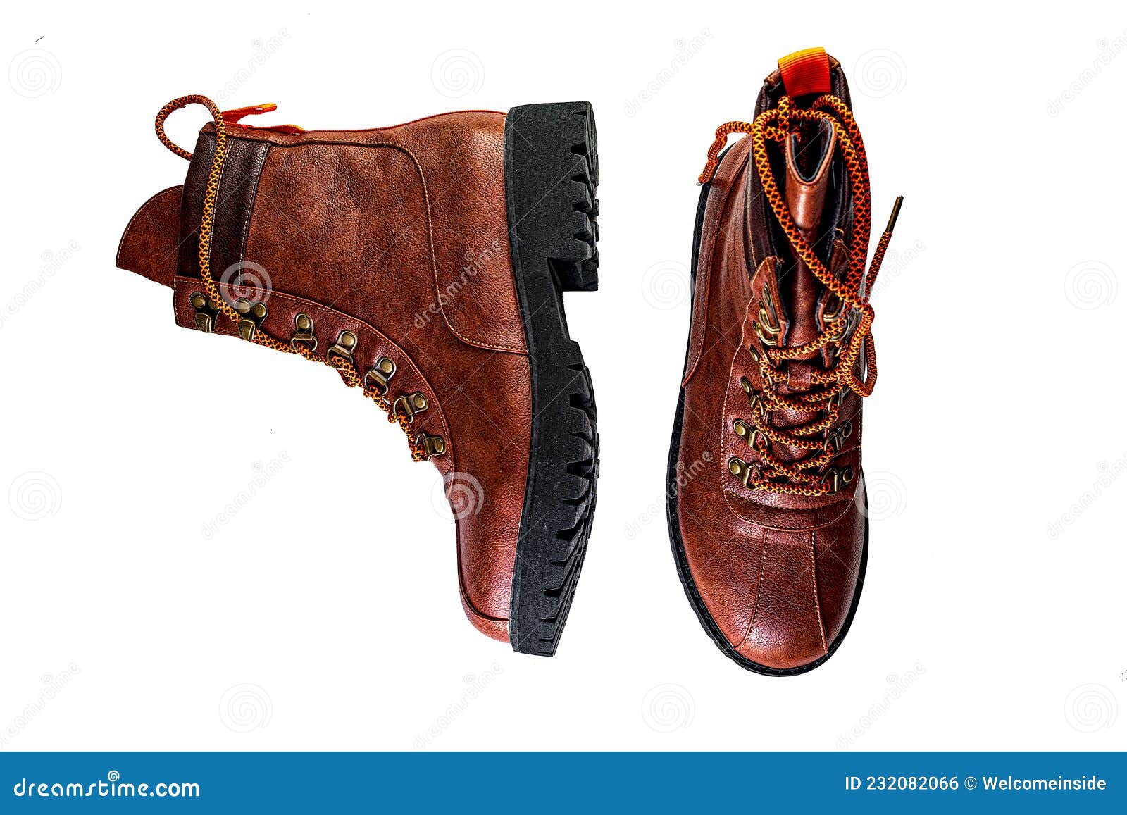 Brown Leather Boots. Pair of Brown Shoes Isolated on White Stock Photo ...