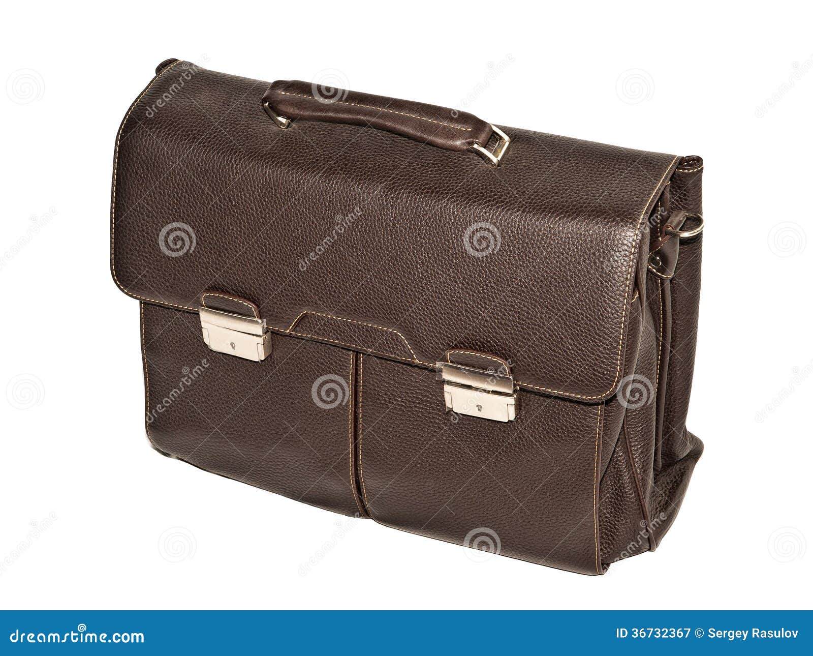 Brown Leather Briefcase with Brass Buckle Stock Image Image of