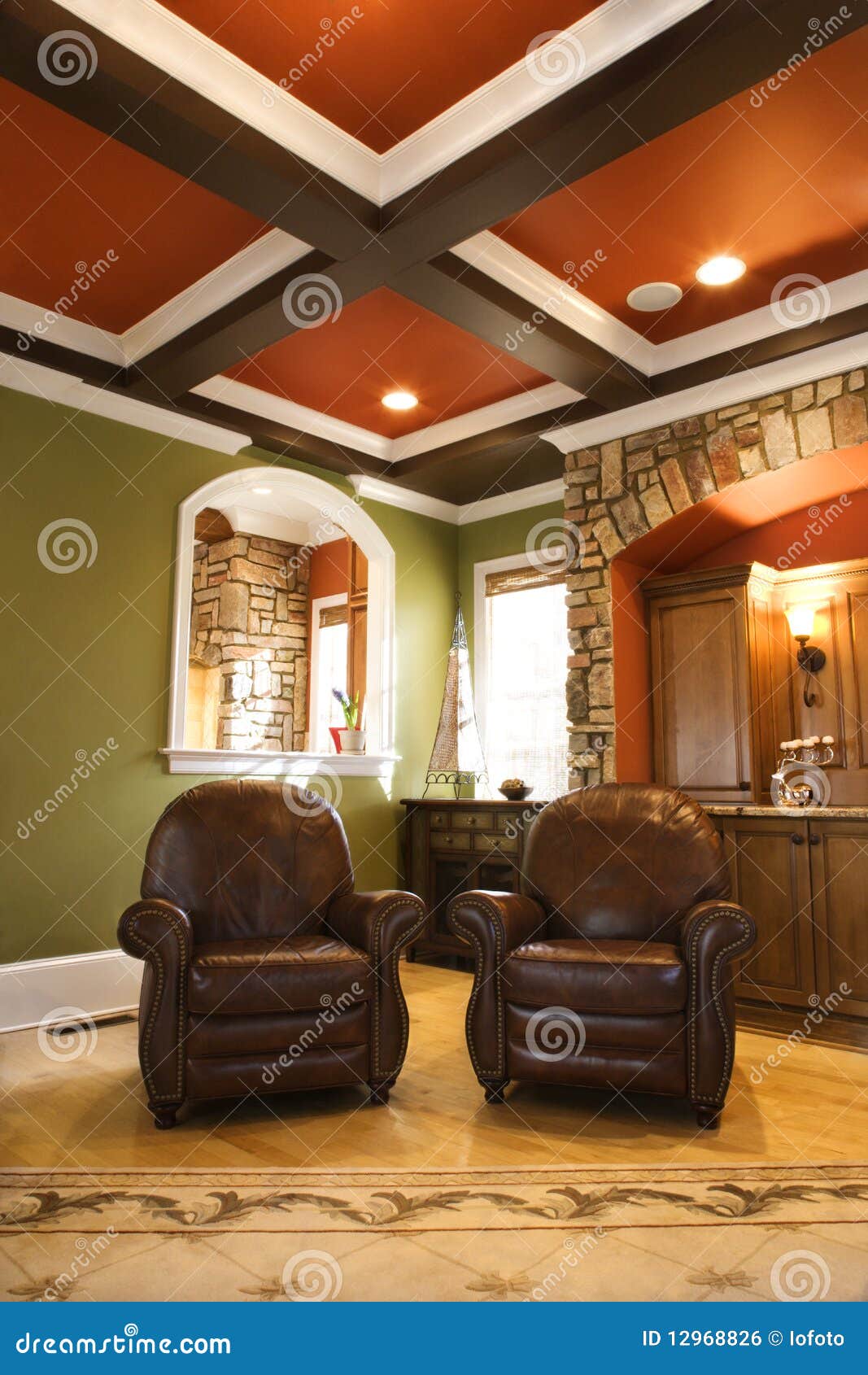 Brown Leather Chairs in Upscale Living Room Stock Photo Image of