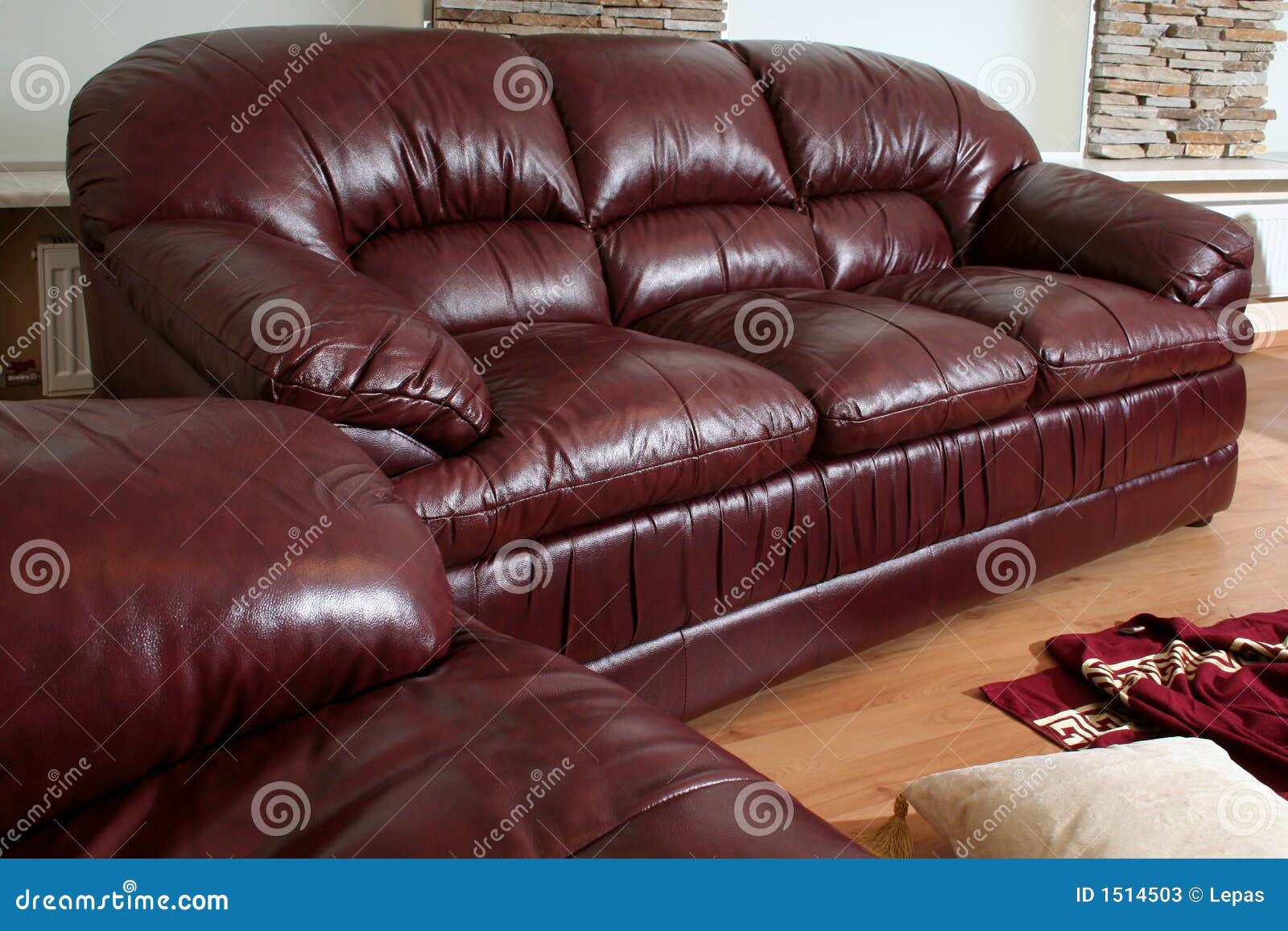 Brown leather furniture stock image. Image of sofa, wall 1514503
