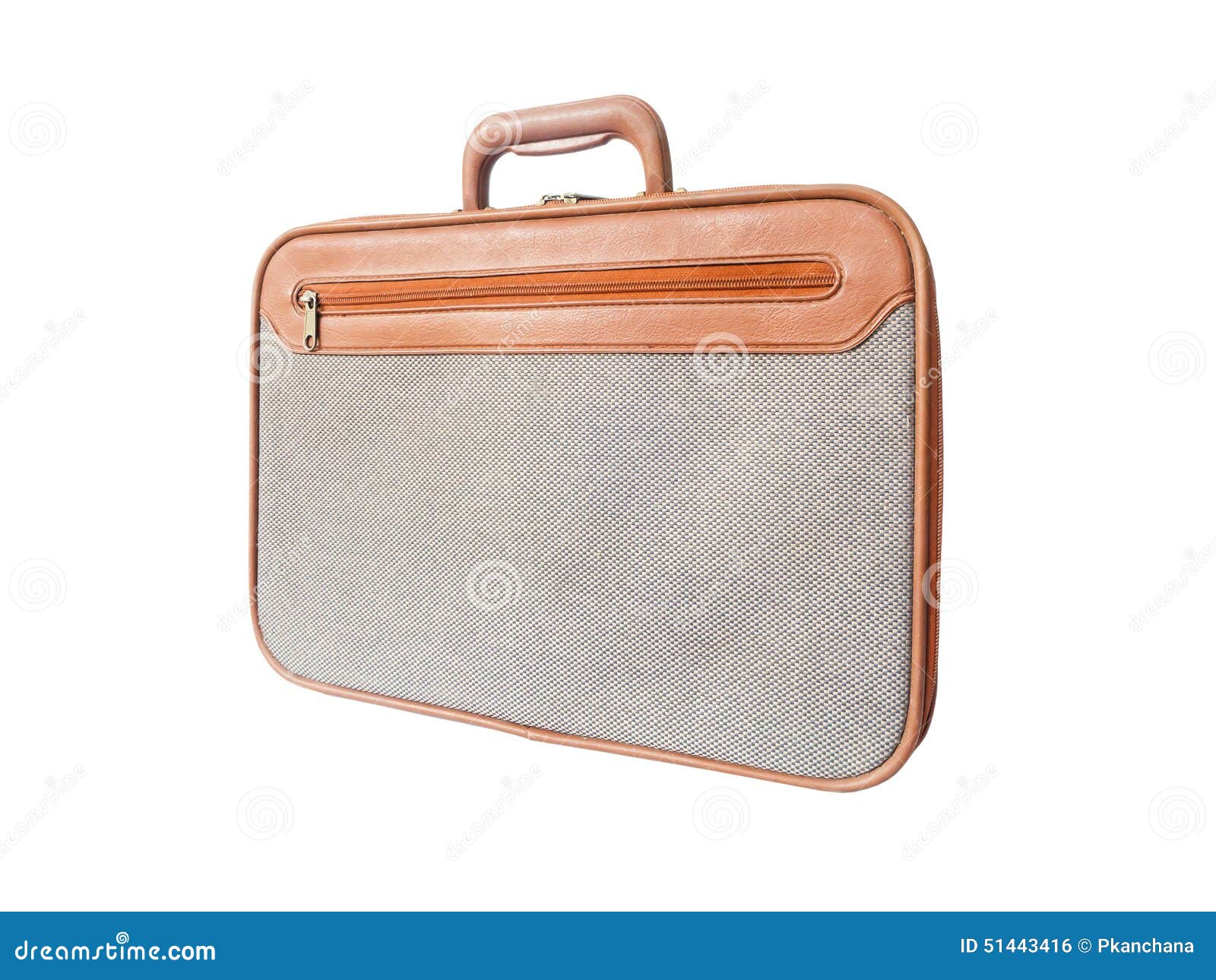 Brown Leather with Grey Tweed Fabric Briefcase Isolated Stock Photo