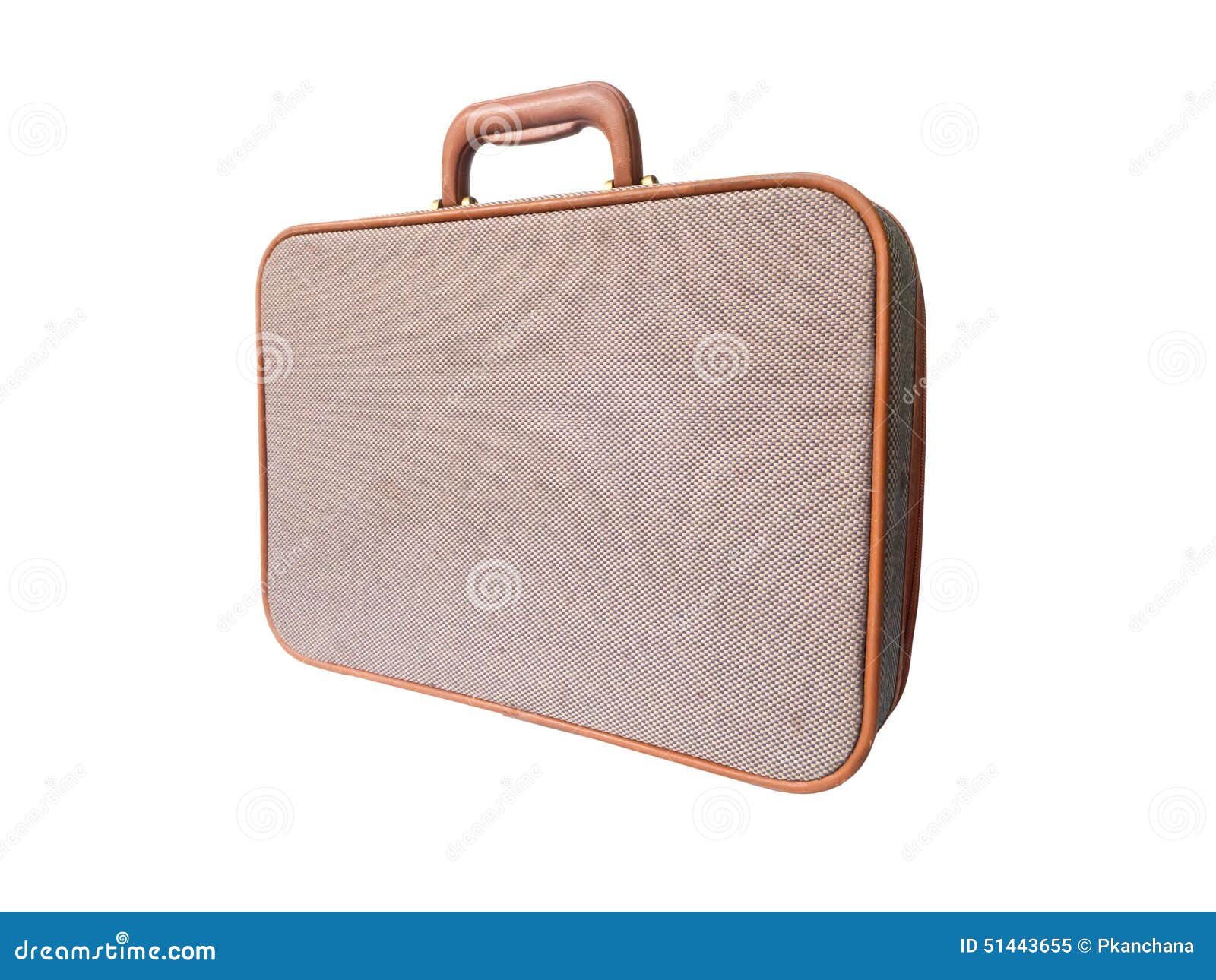 Brown Leather with Grey Tweed Fabric Briefcase Isolated Stock Image