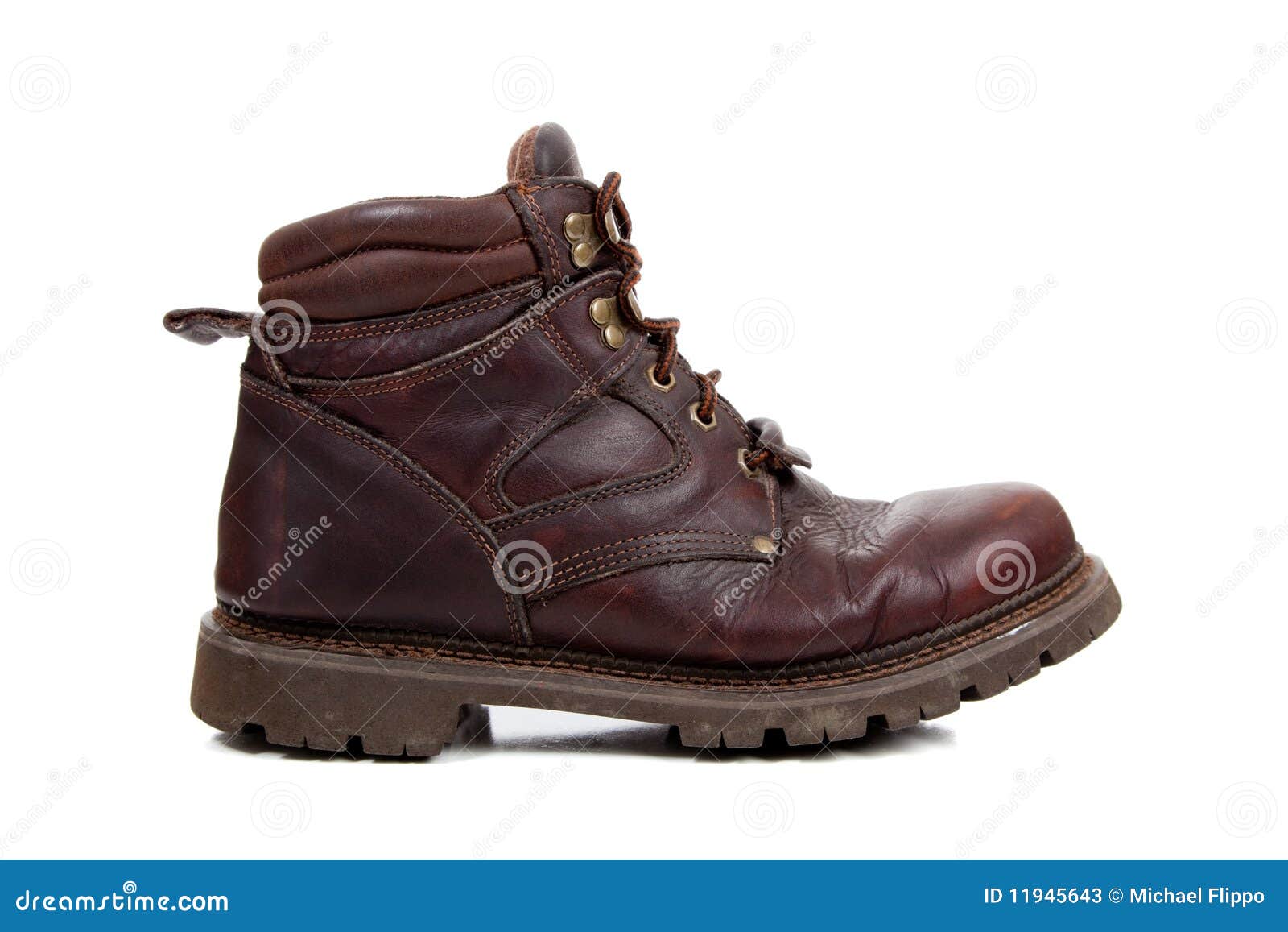 A Brown Leather Hiking Boot on White Stock Image - Image of sole, shoe ...
