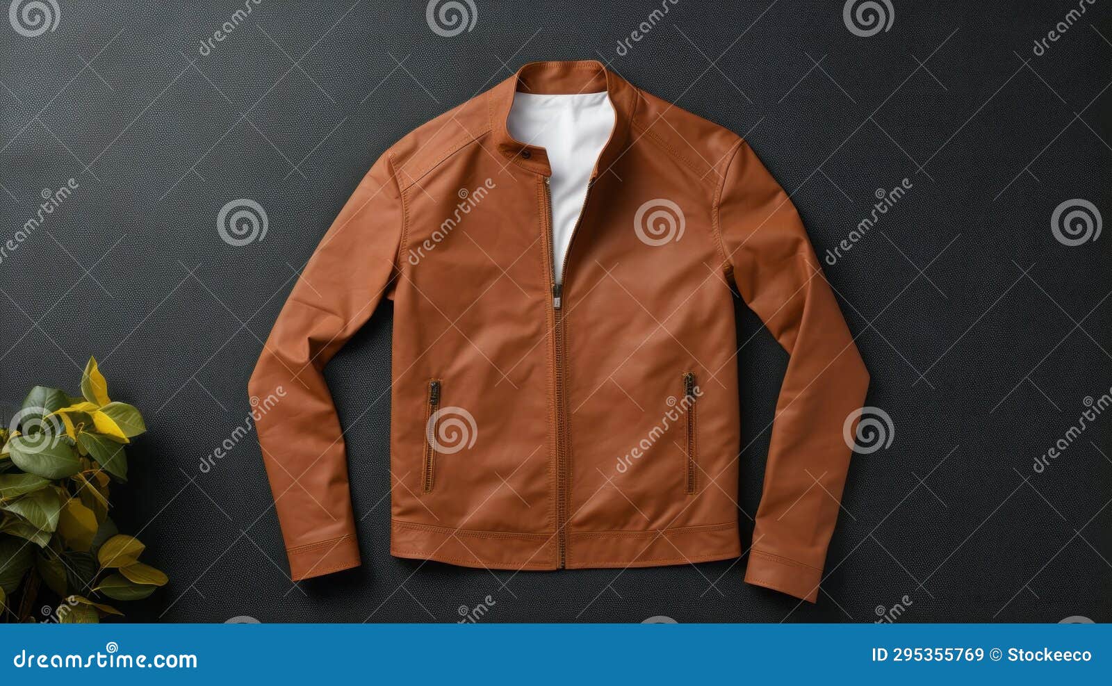 brown leather jacket mockup on brick background