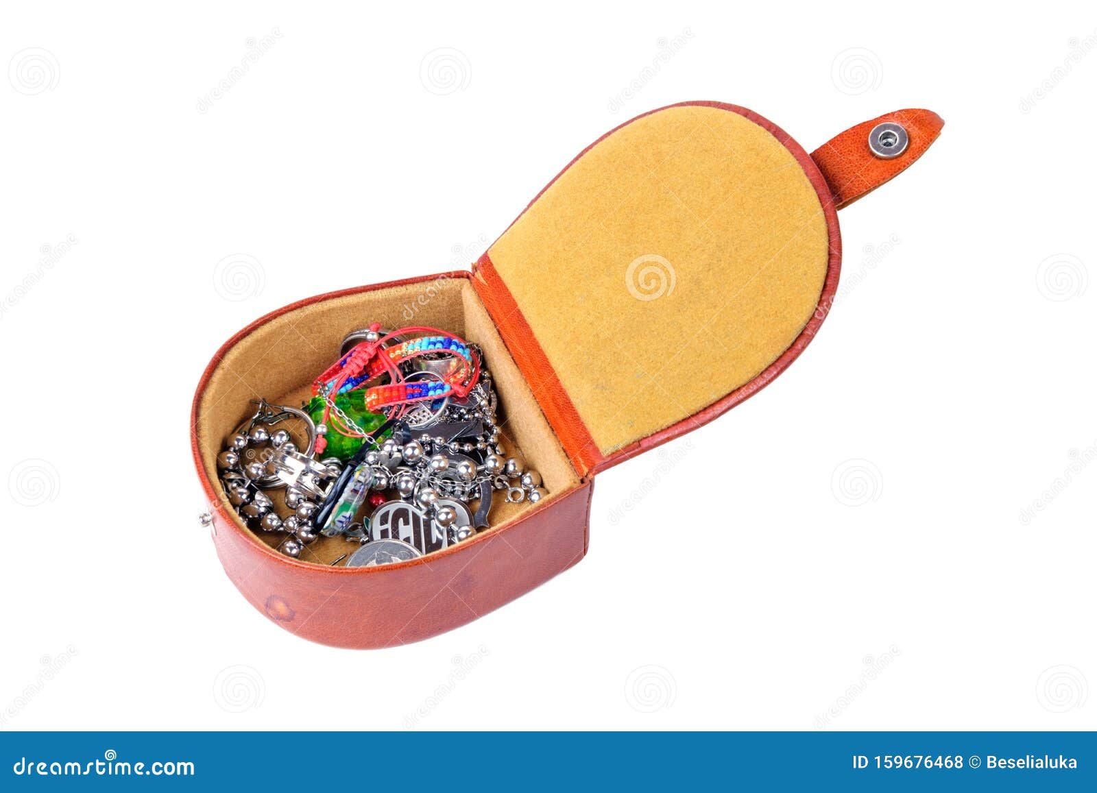 Brown Leather Jewelry Box with Bijouterie Stock Photo Image of gold