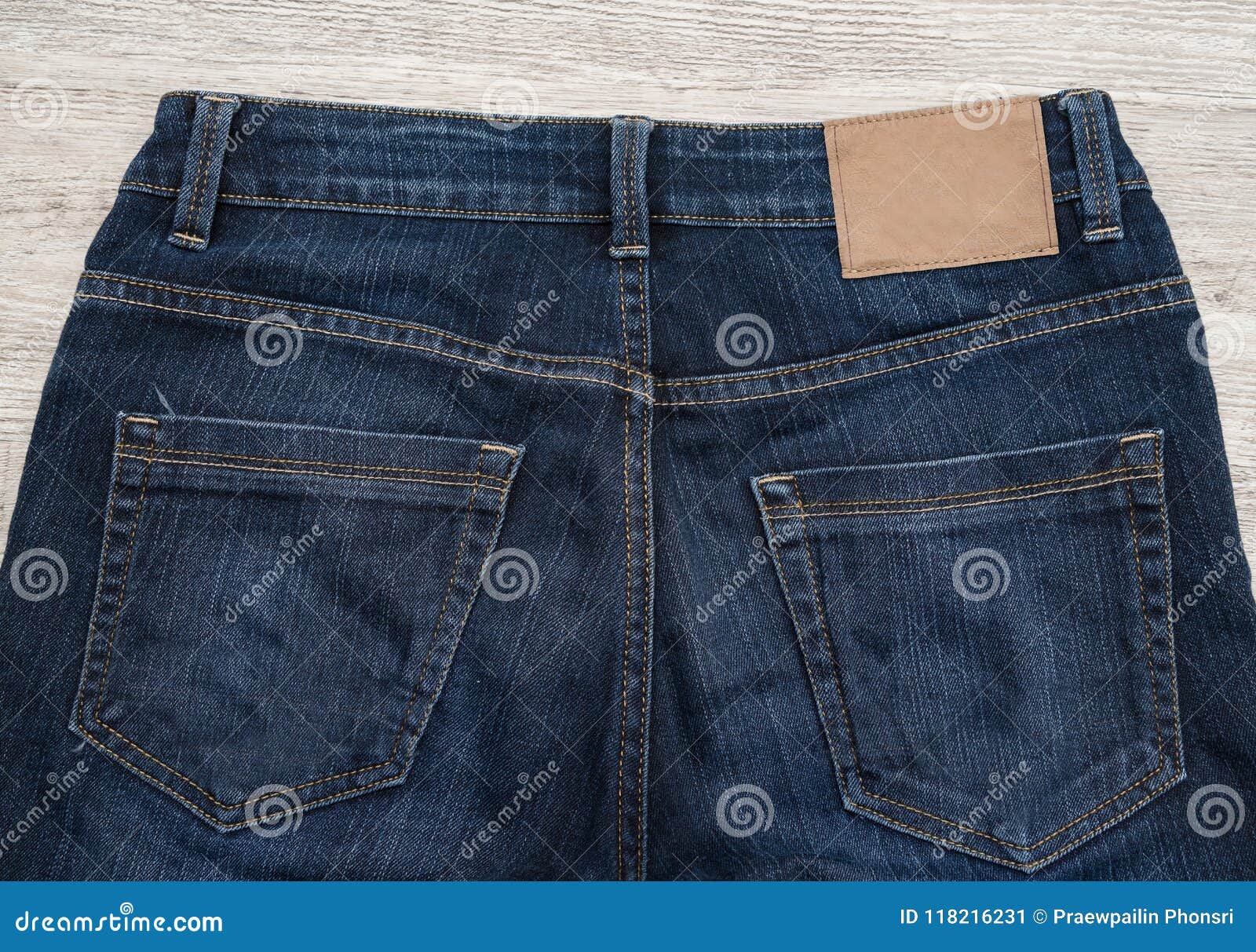 Not essential Thicken pattern Brown Leather Label of Blue Jeans on Back of Jean. Stock Image - Image of  clothes, jeans: 118216231