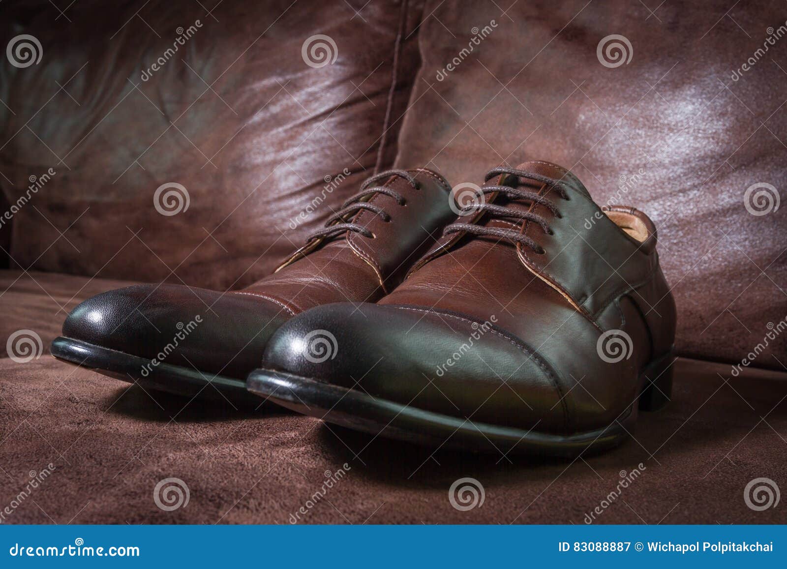 Brown Leather Men Shoes on Leather Background Stock Image - Image of ...