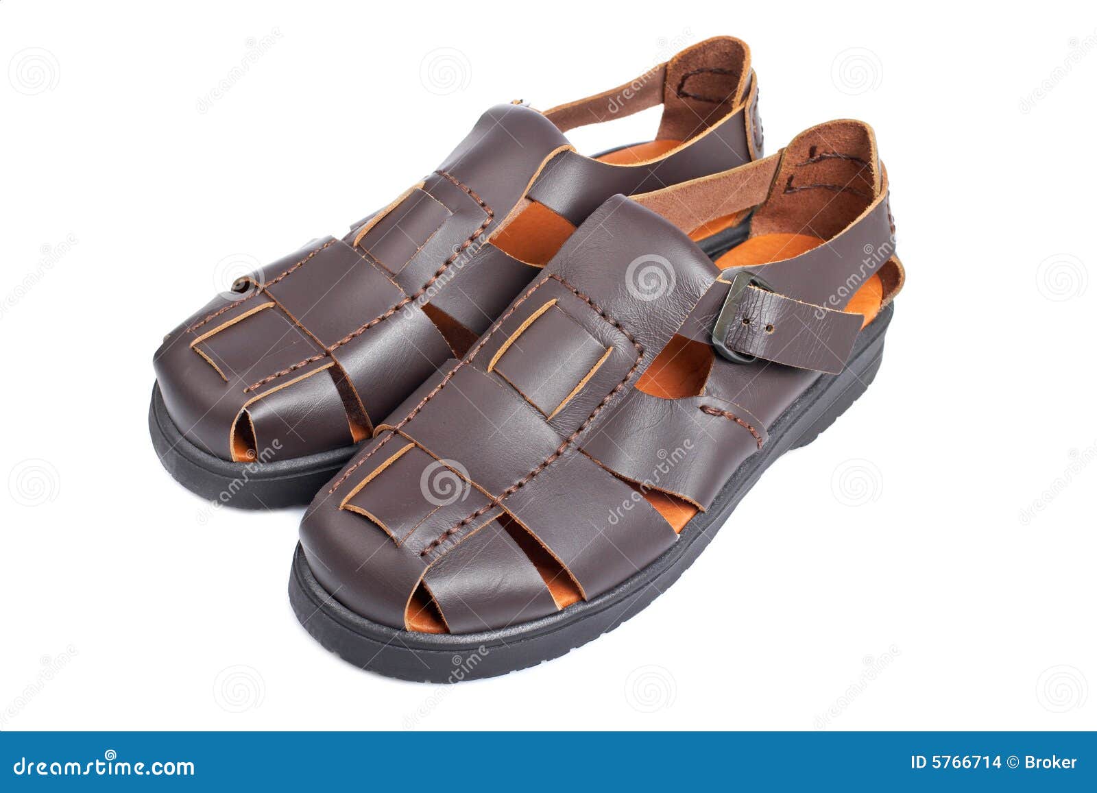 Brown leather sandals stock photo. Image of pair, closeup - 5766714