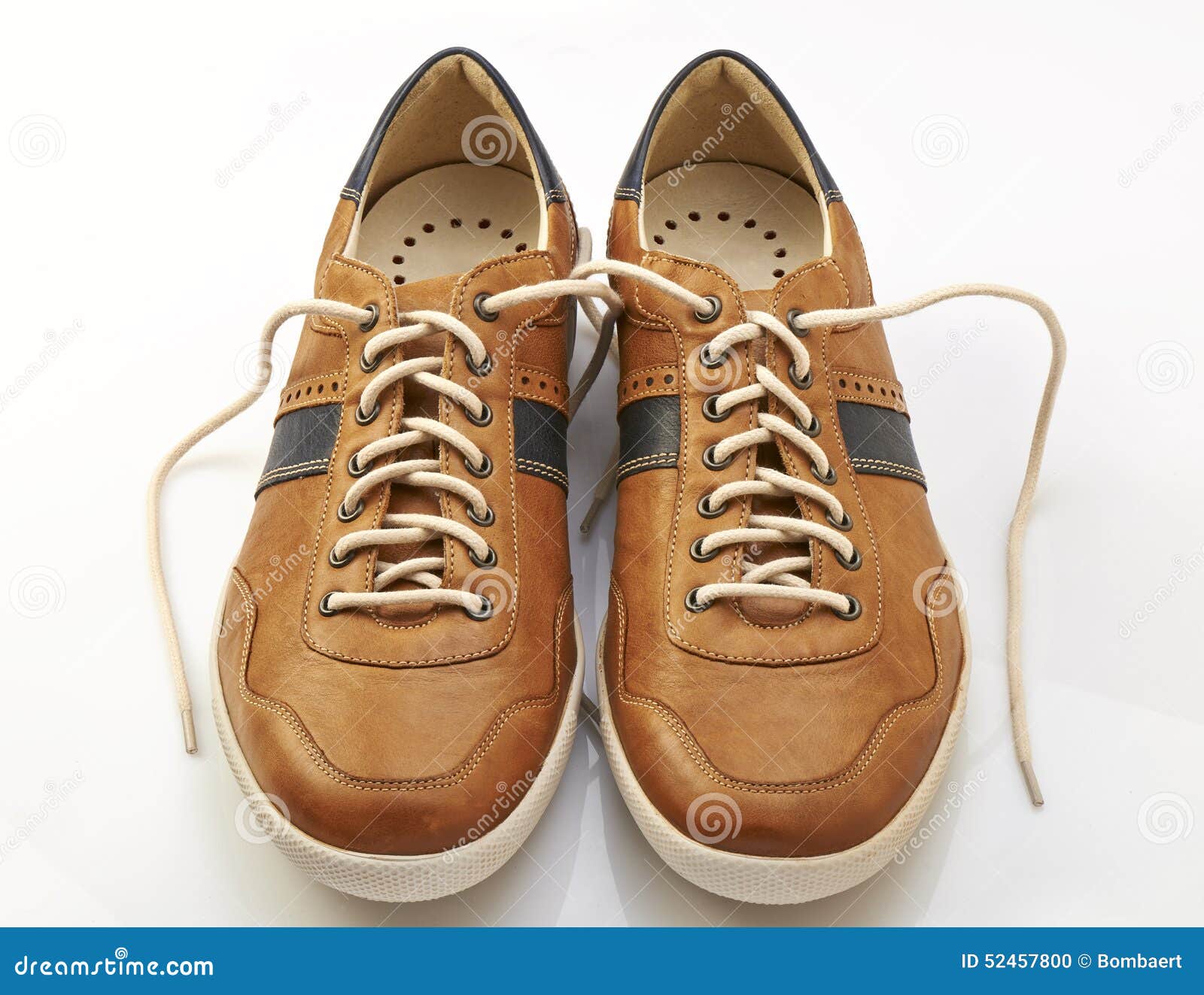 Brown Leather Shoe with White Shoelaces Stock Photo Image of object