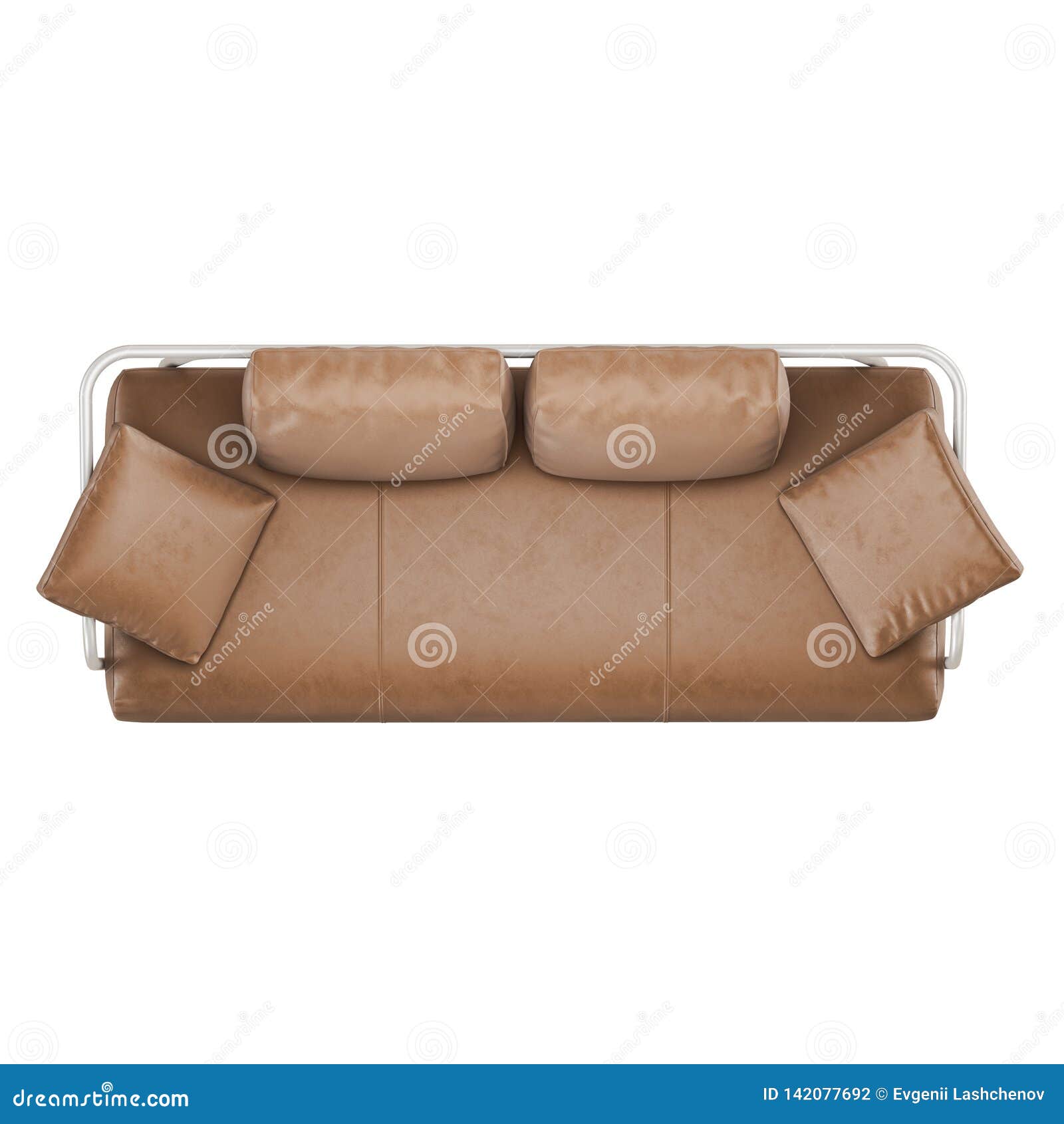 Brown Leather Sofa with Pillows on a White Background Top View 3d ...