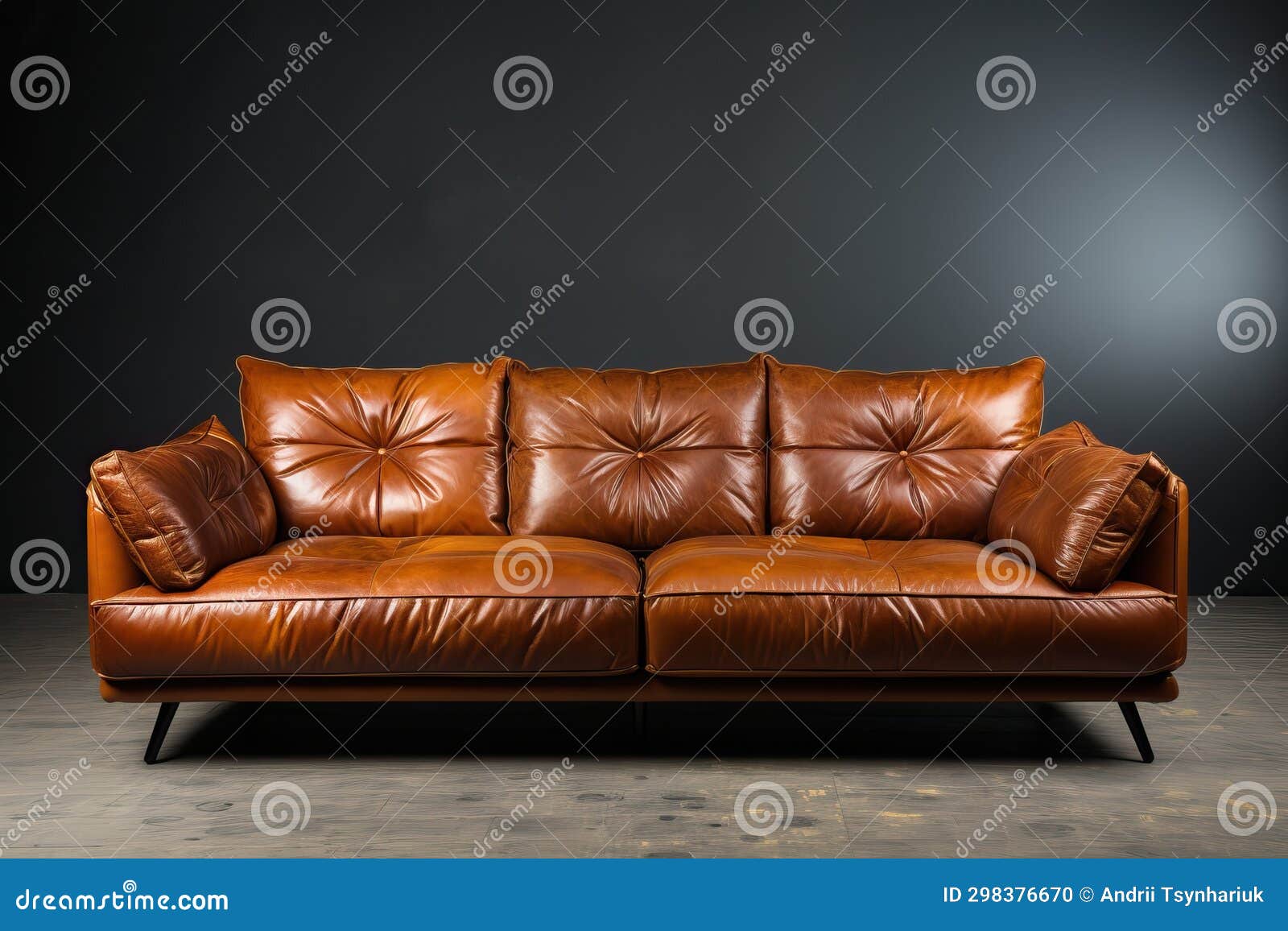 A Brown Leather Sofa in a Room with a Gray Wall and a Brown Floor ...