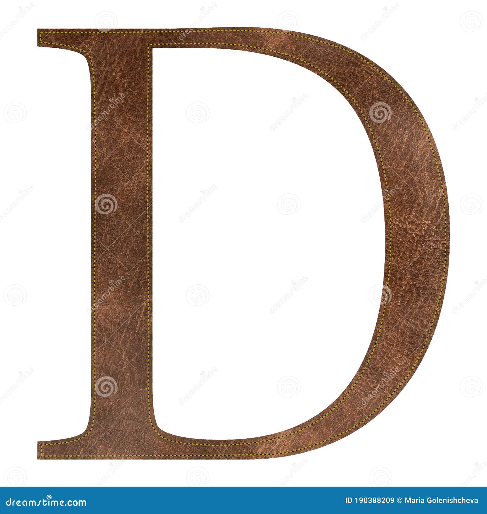 Brown Leather Textured Letter D with Yellow Stitch, Leather Alphabet ...