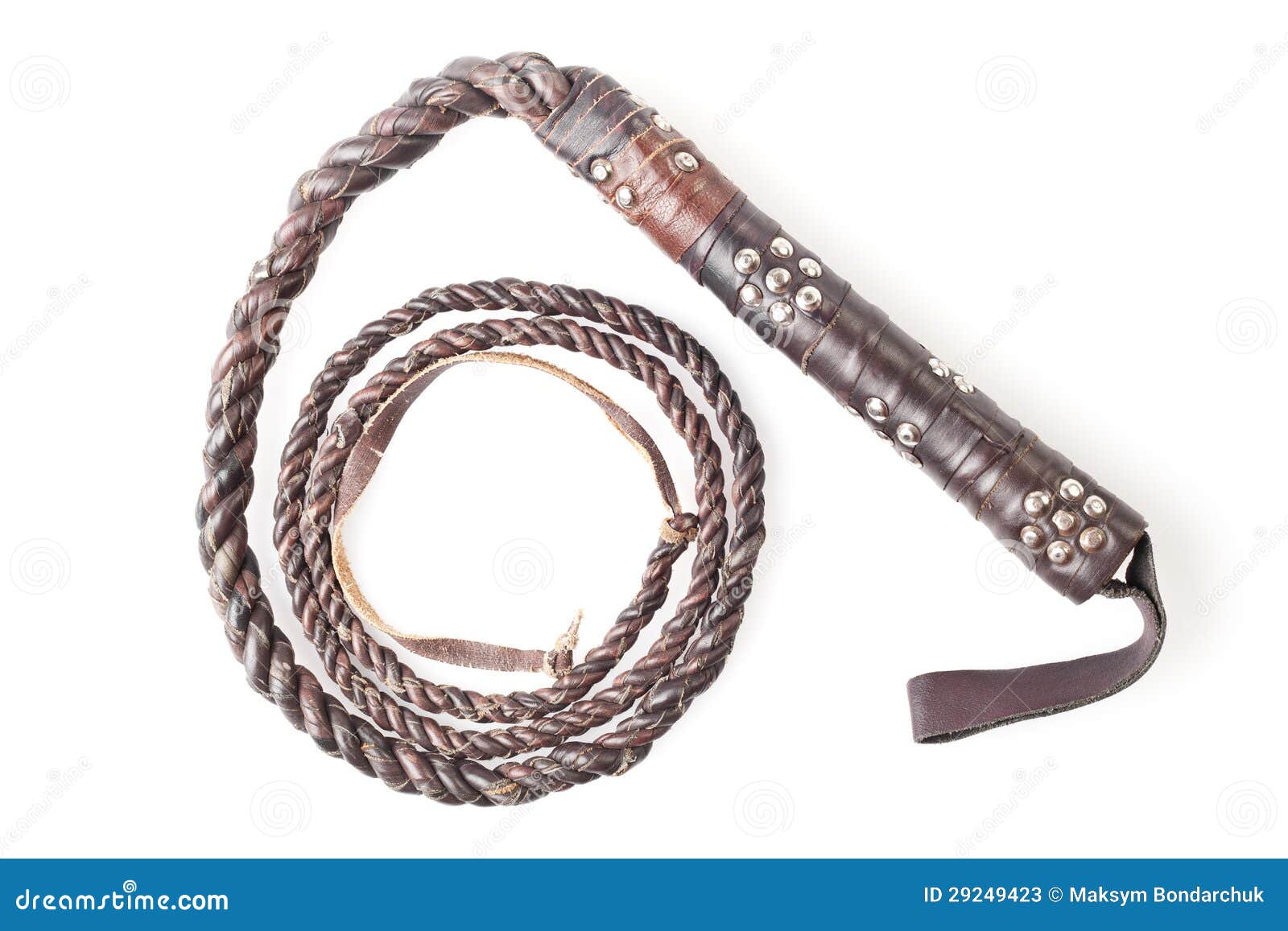Brown Leather Whip Isolated on White Stock Image Image of domination