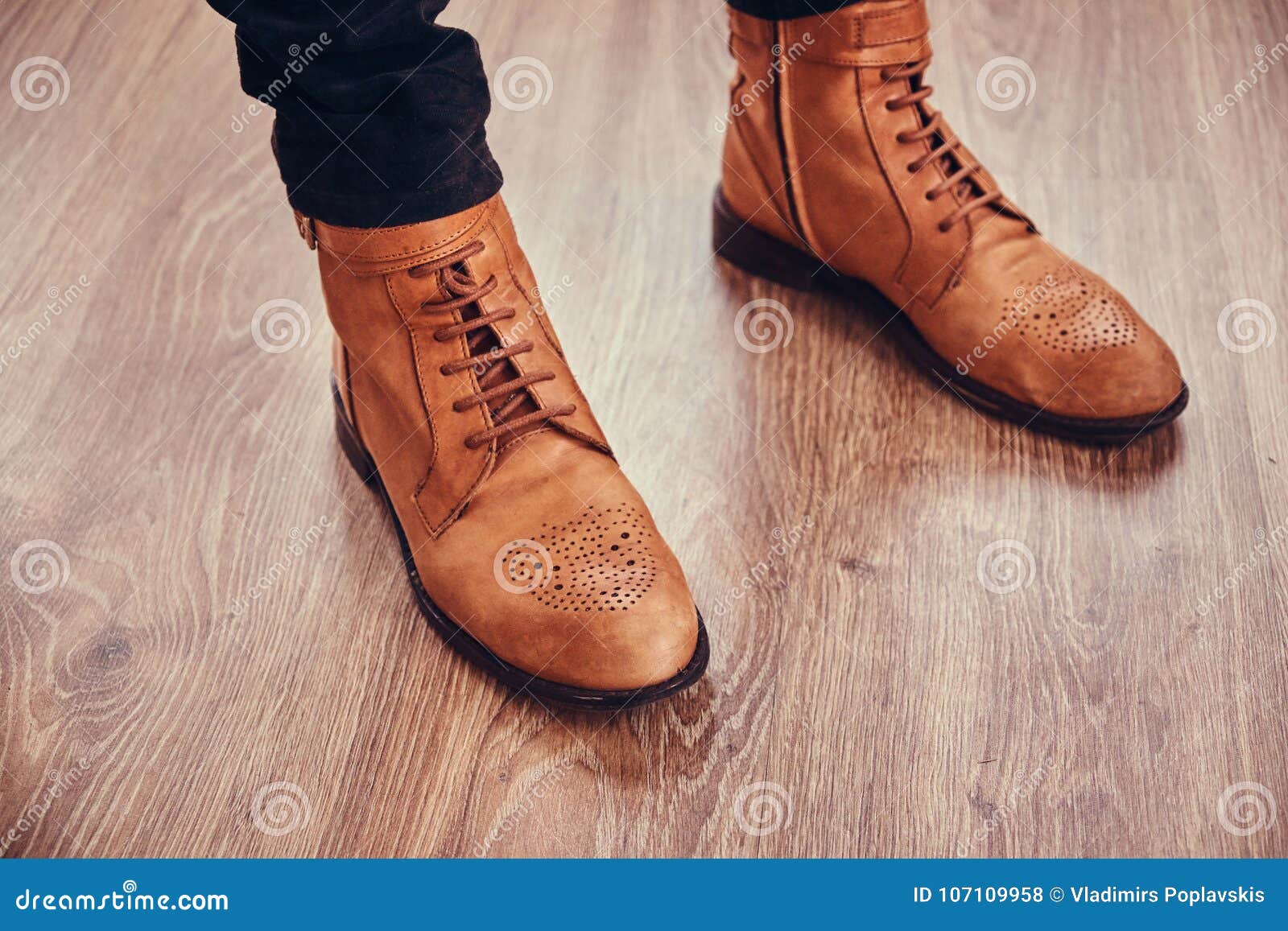 Brown leather woman boots. stock photo. Image of shoes - 107109958