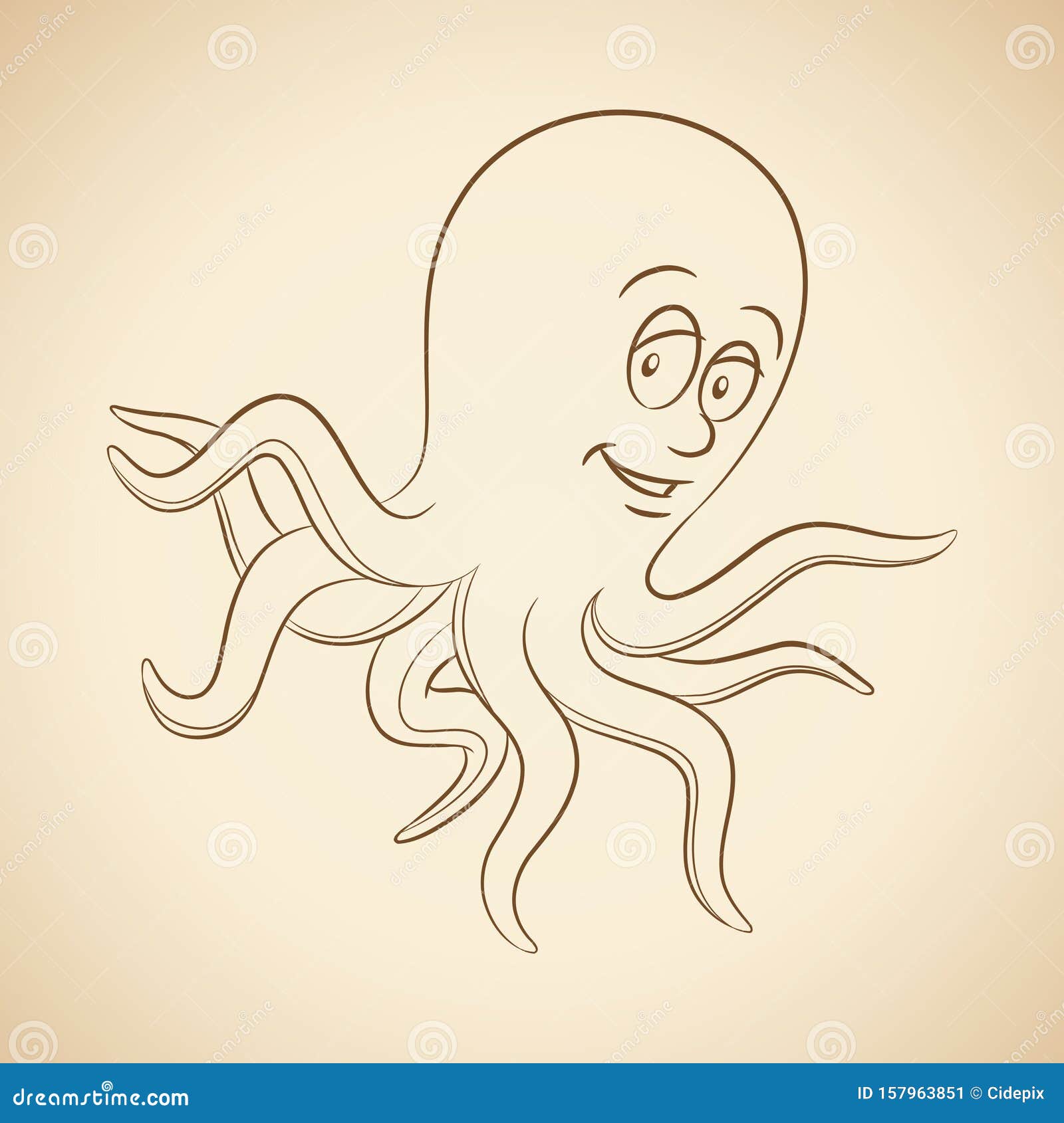 Brown Line Art Octopus Cartoon on a Beige Background Stock Vector -  Illustration of drawing, eyes: 157963851
