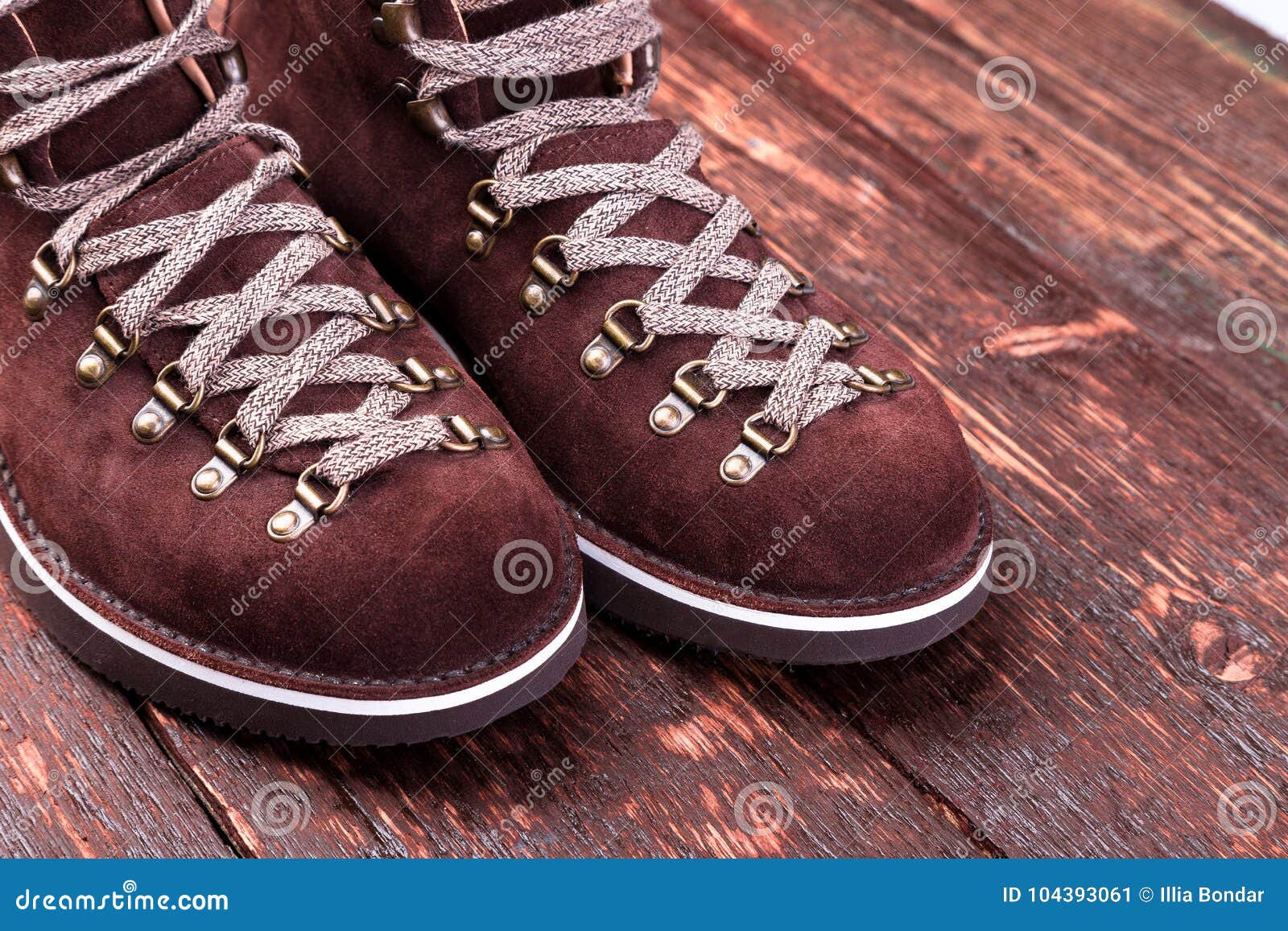 Brown Man Suede Boots on Wooden Background. Autumn or Winter Shoes ...