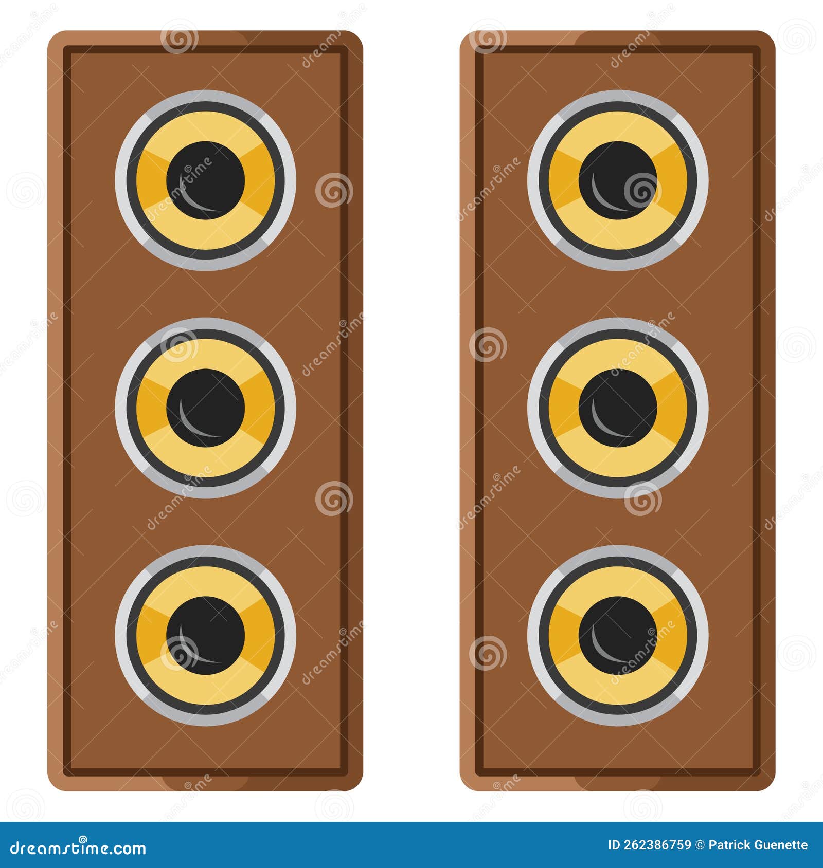Brown music speakers, icon stock vector. Illustration of typical