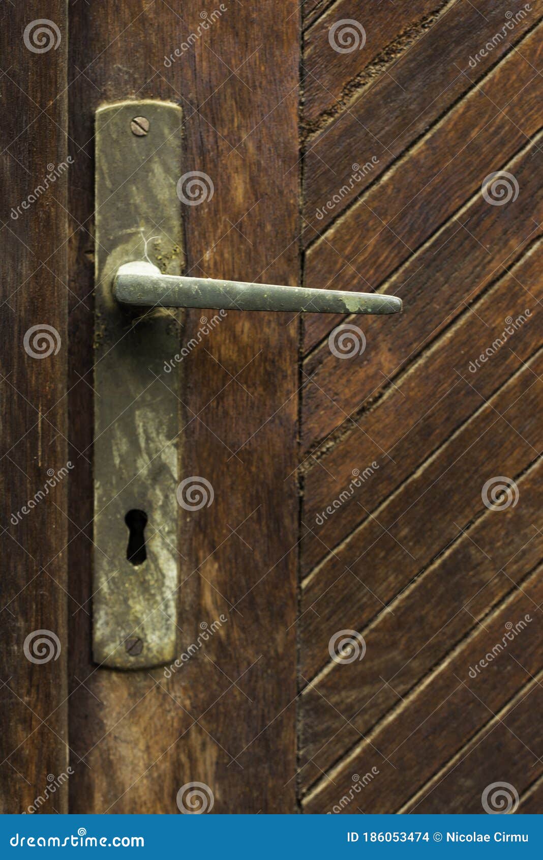 Brown Old Door Made by Parquet, with Old Handle Stock Photo Image of