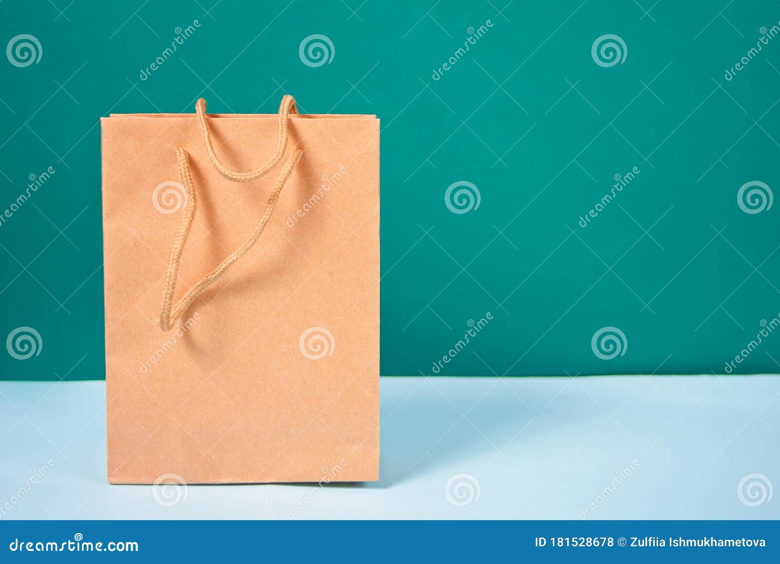 Brown Paper Bag Standing on the Blue Table Stock Photo Image of
