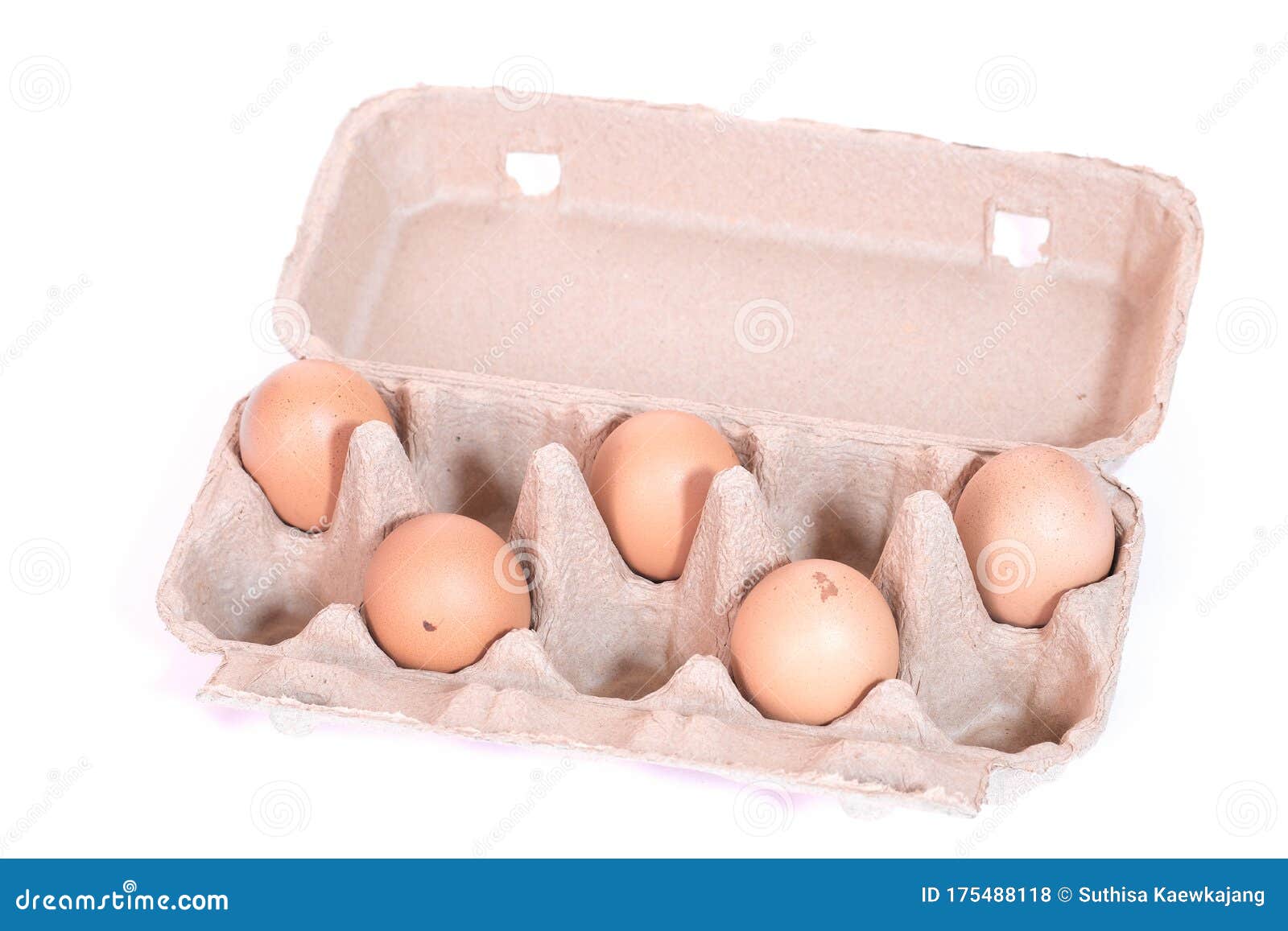 Brown Paper Egg Box and Egg Isolated on White Background Stock Photo