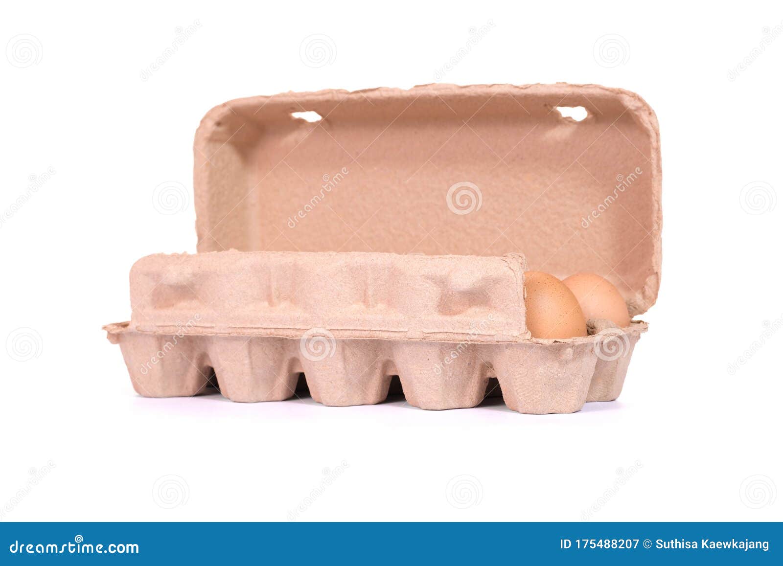 Brown Paper Egg Box and Egg Isolated on White Background Stock Image