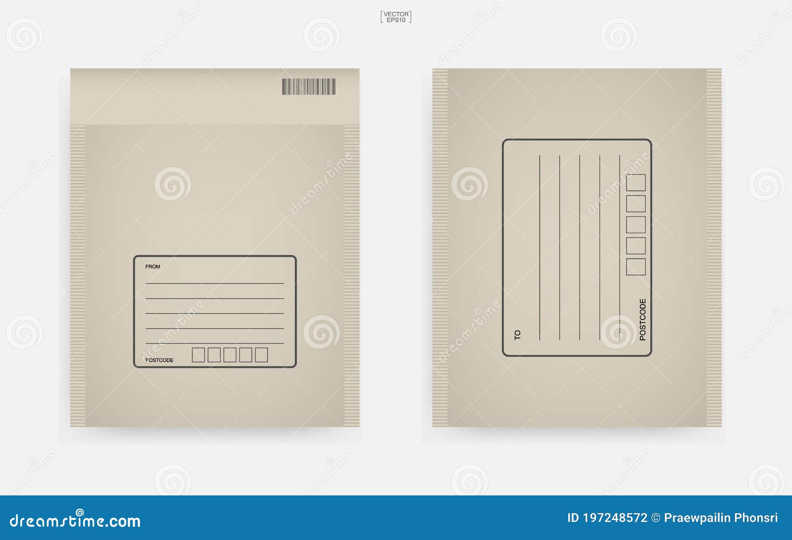 Brown Paper Envelope. Shipping Parcel with Area for Write Address