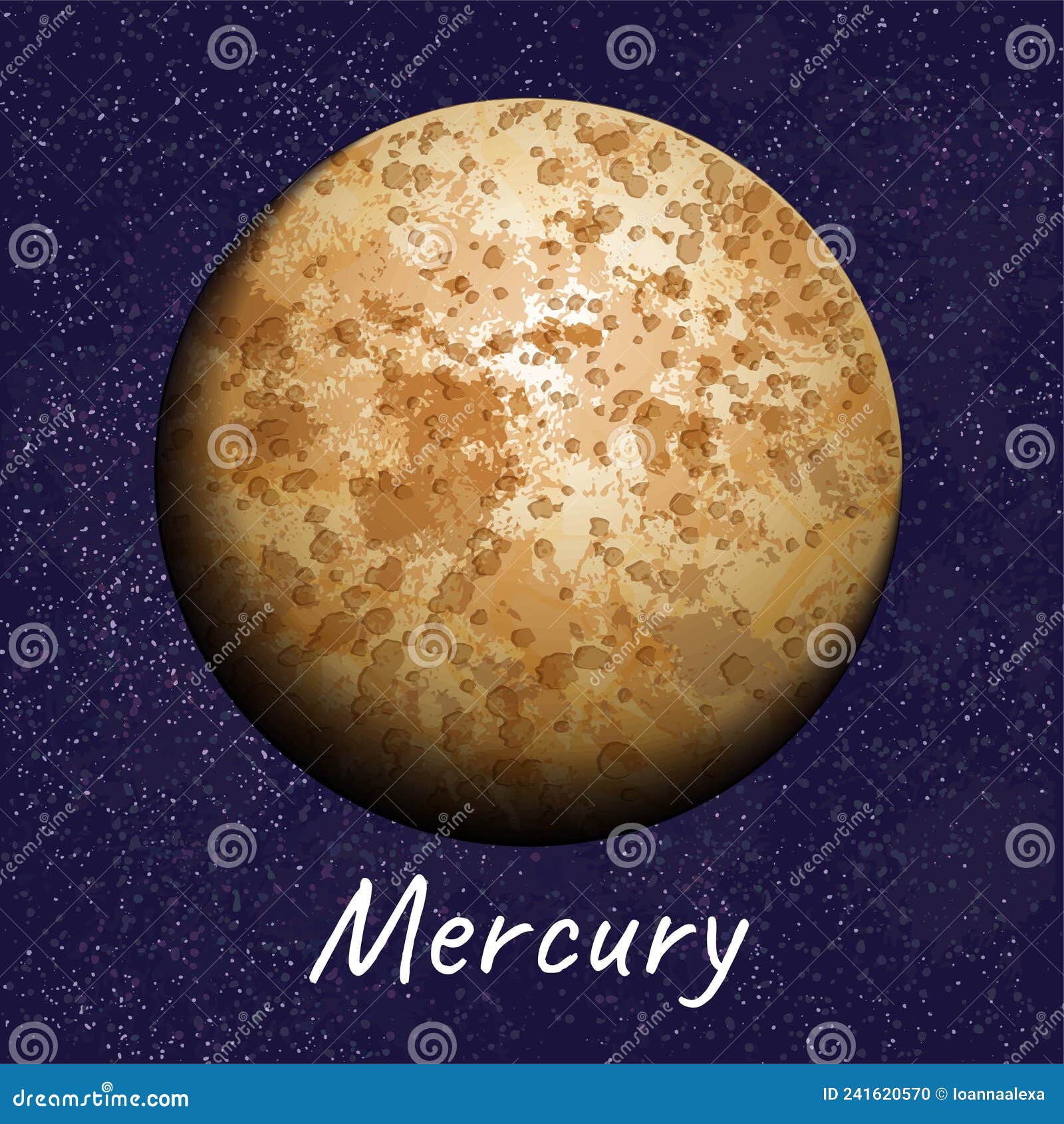 Brown Mercury with Craters on Dark Blue Space Background Stock