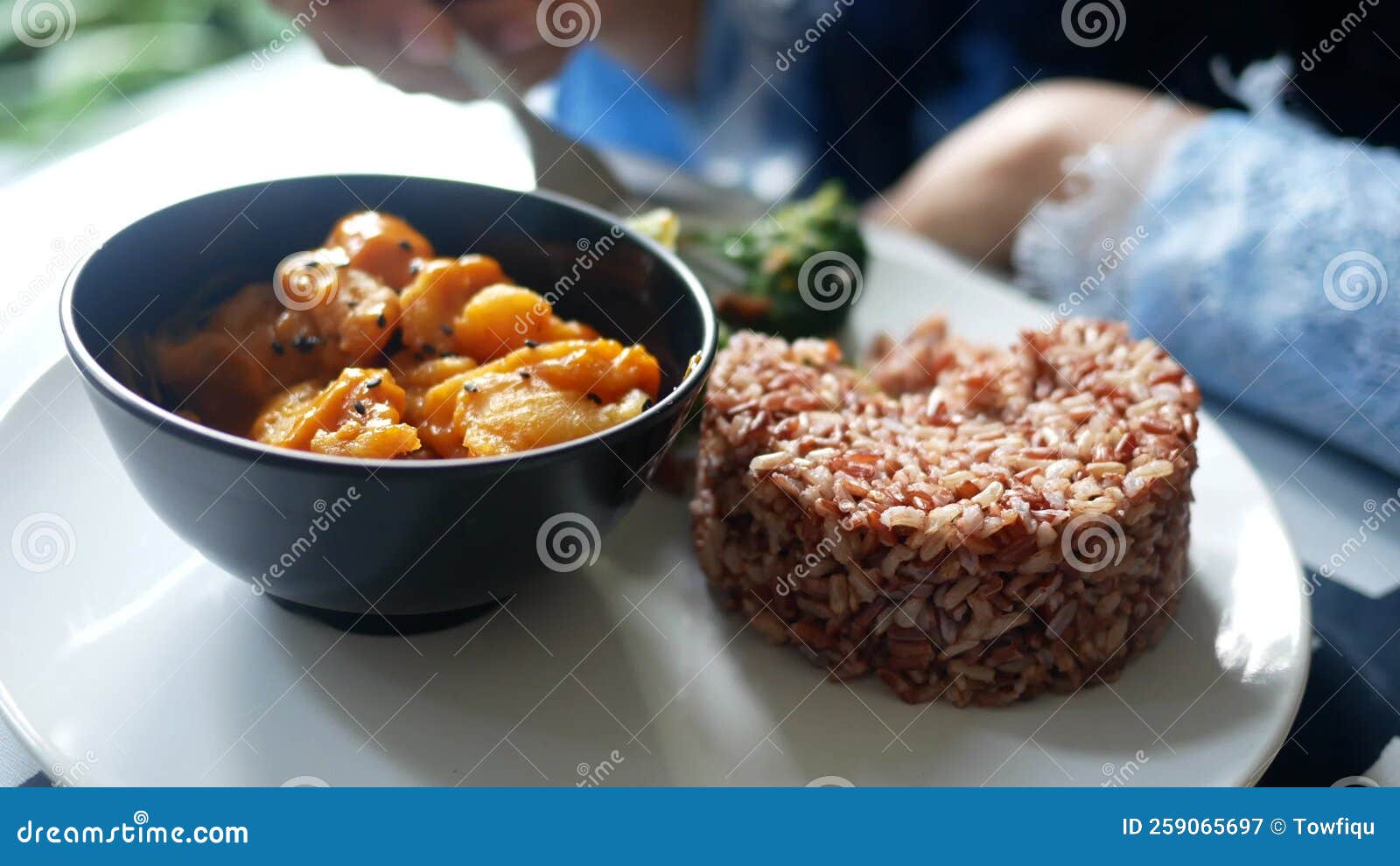 Brown Rice and Fish in a Bowl on Table Stock Video Video of organic