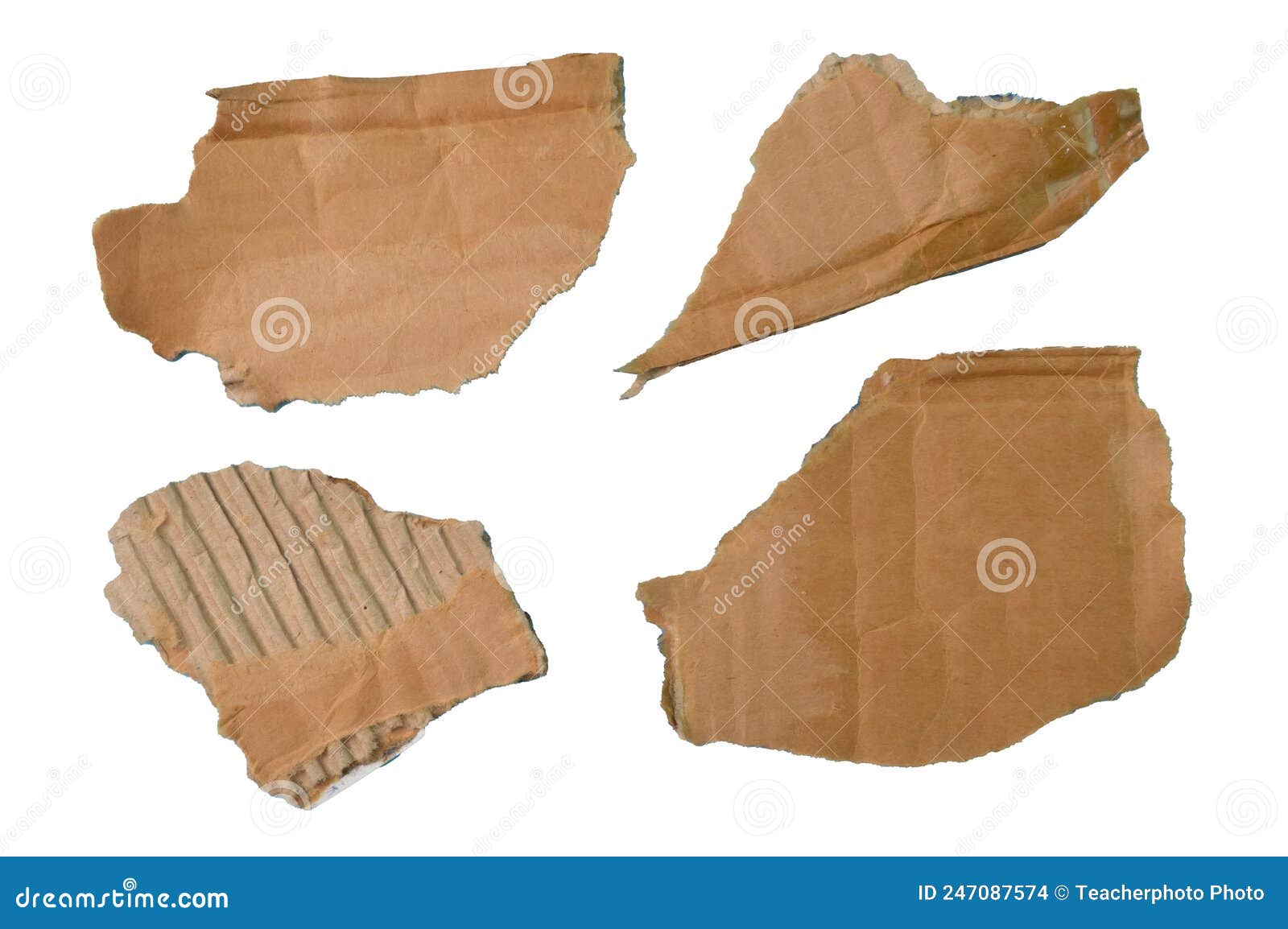 Brown Ripped Cardboard Strips Collection Isolated on a White Background